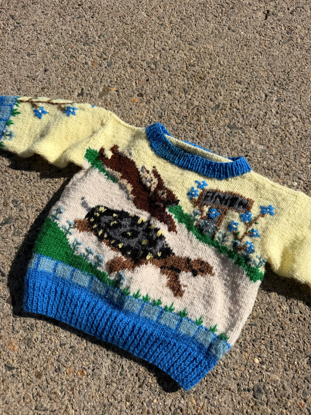 1980s tortoise & the hare wool sweater