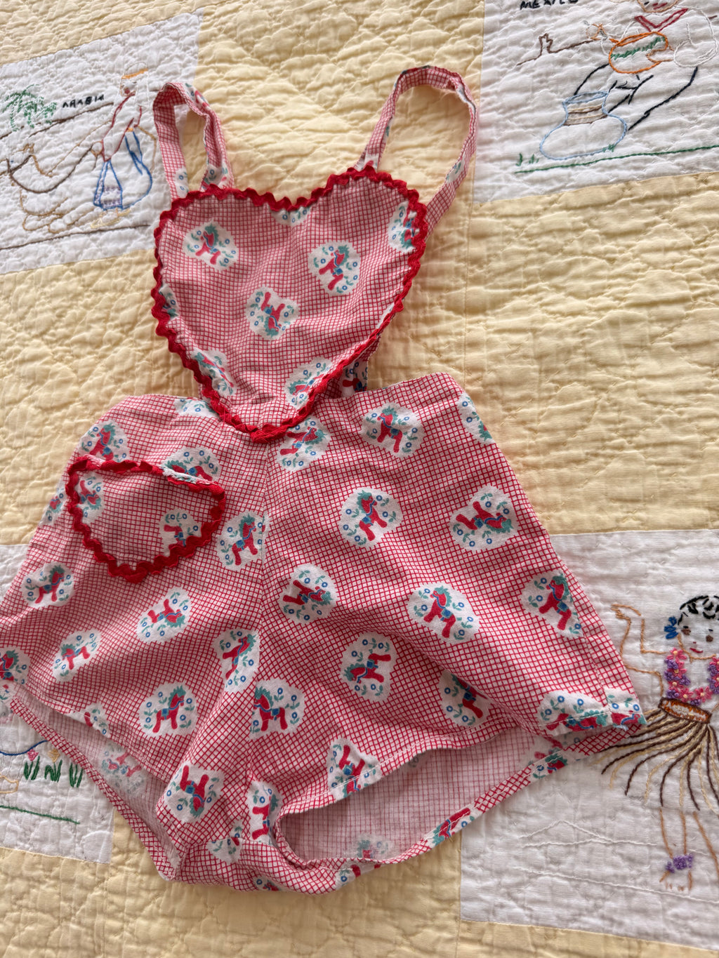 1950s heart shaped dutch pony romper