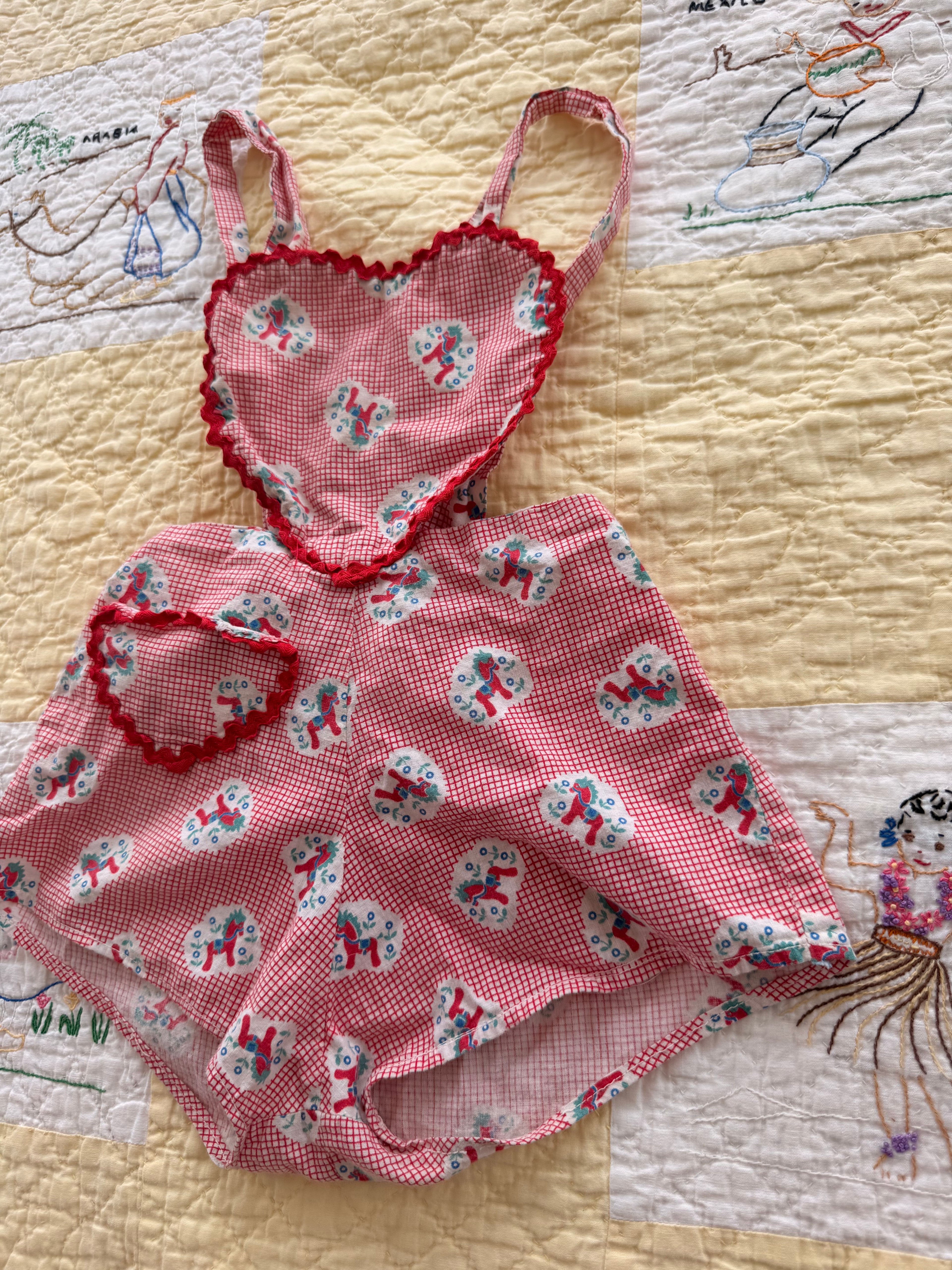 1950s heart shaped dutch pony romper