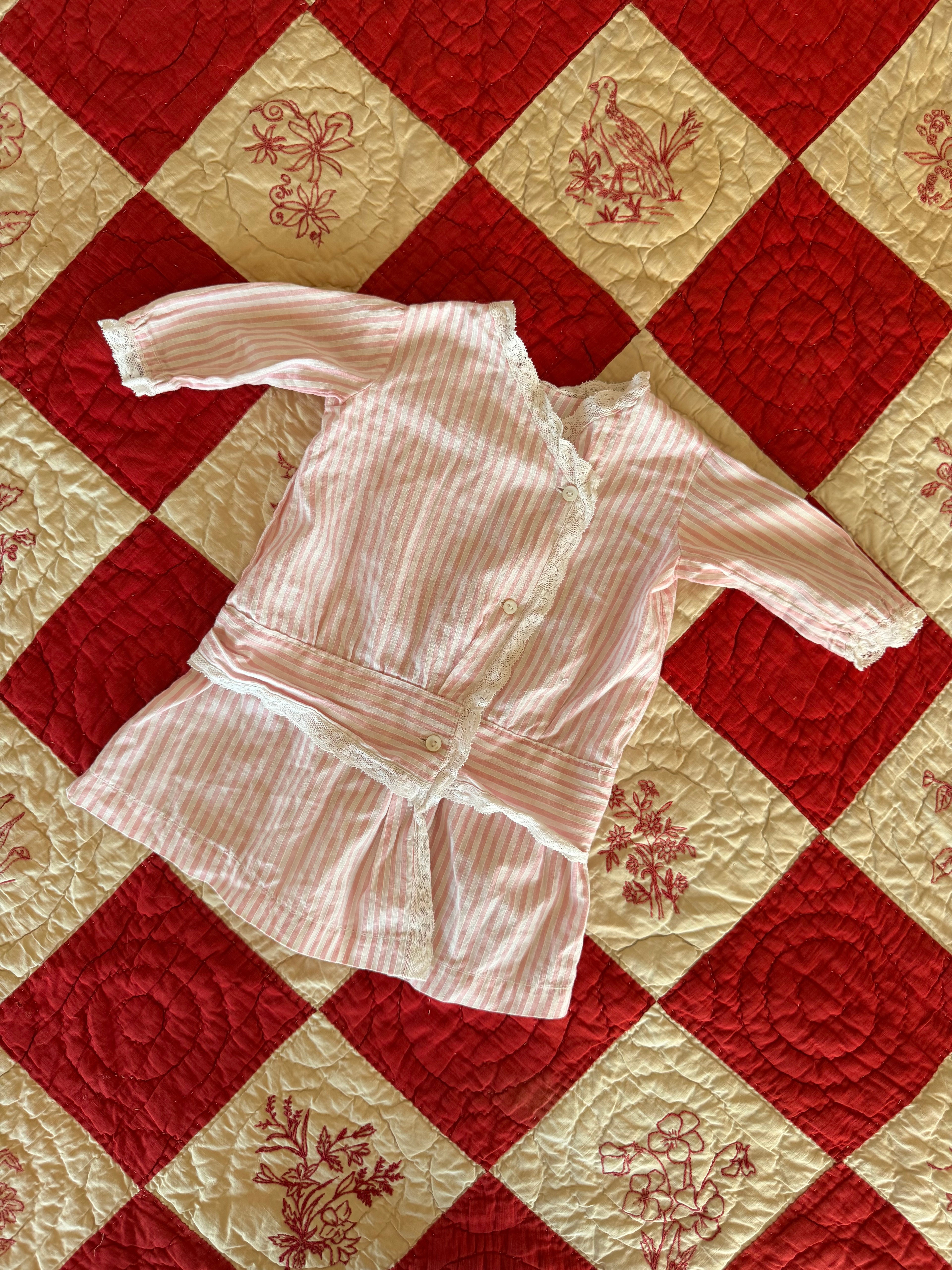 1920s pink candy striped dress