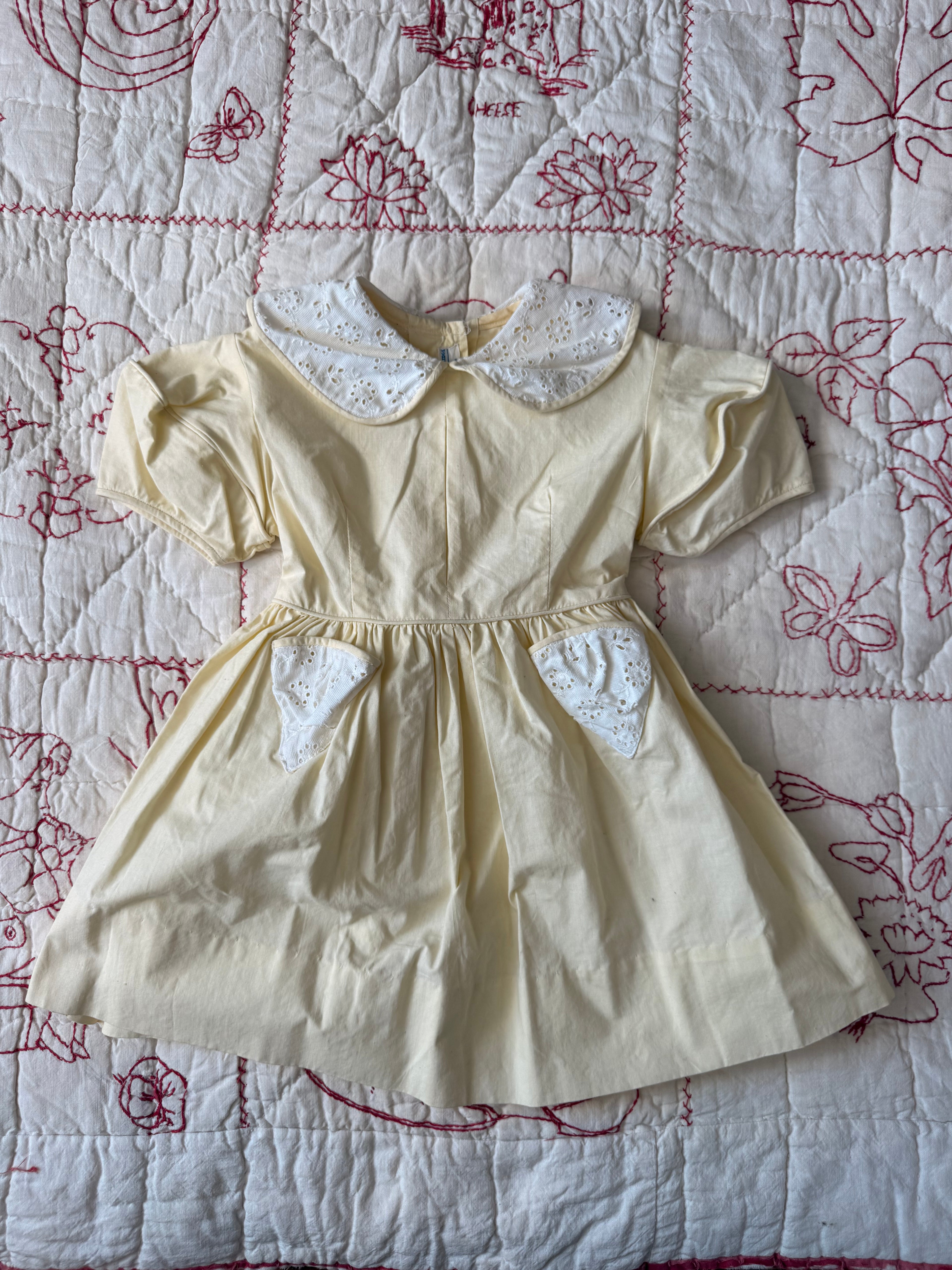 1950s yellow eyelet lace dress