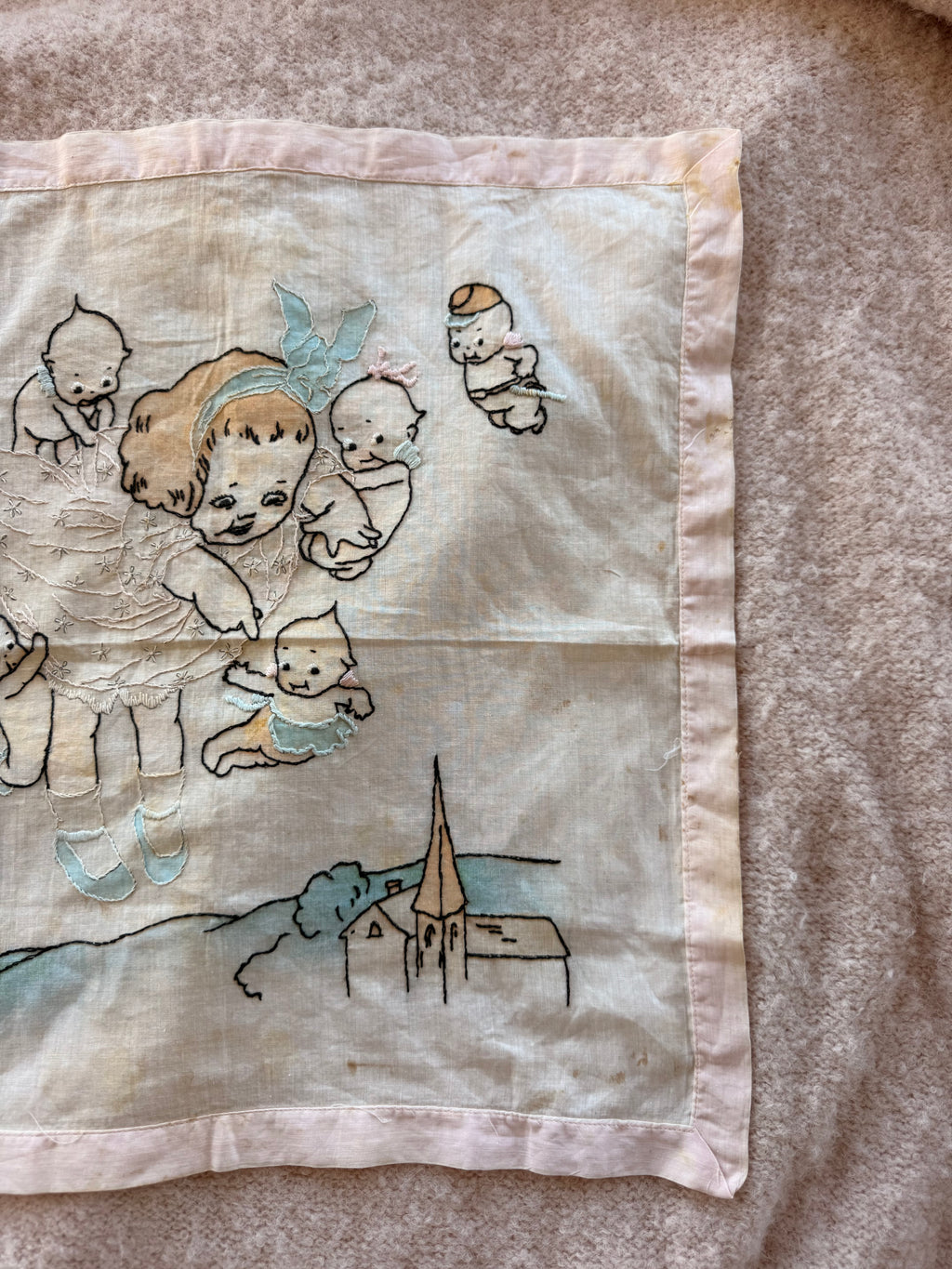 1900s embroidered kewpie handkerchief