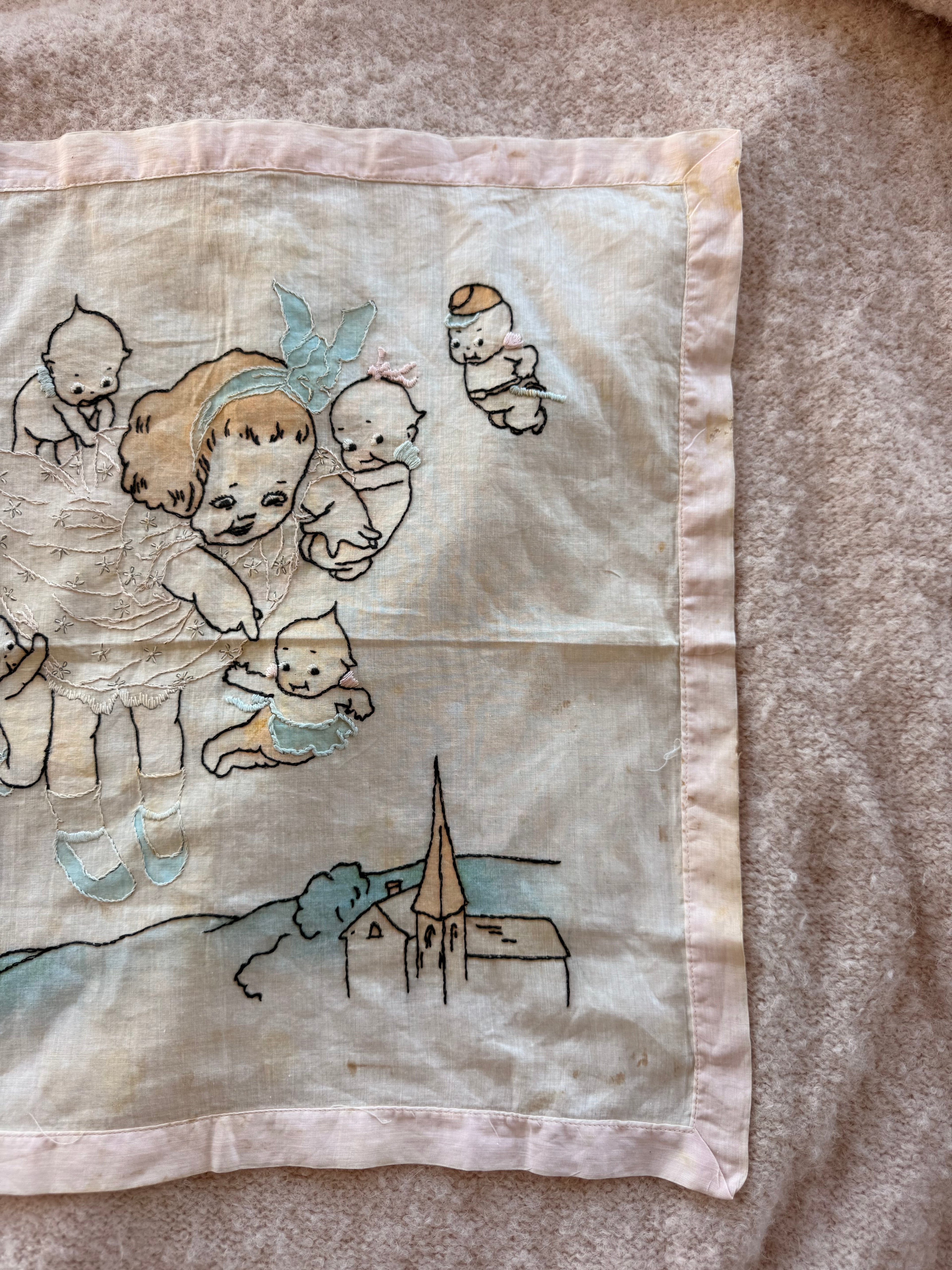 1900s embroidered kewpie handkerchief