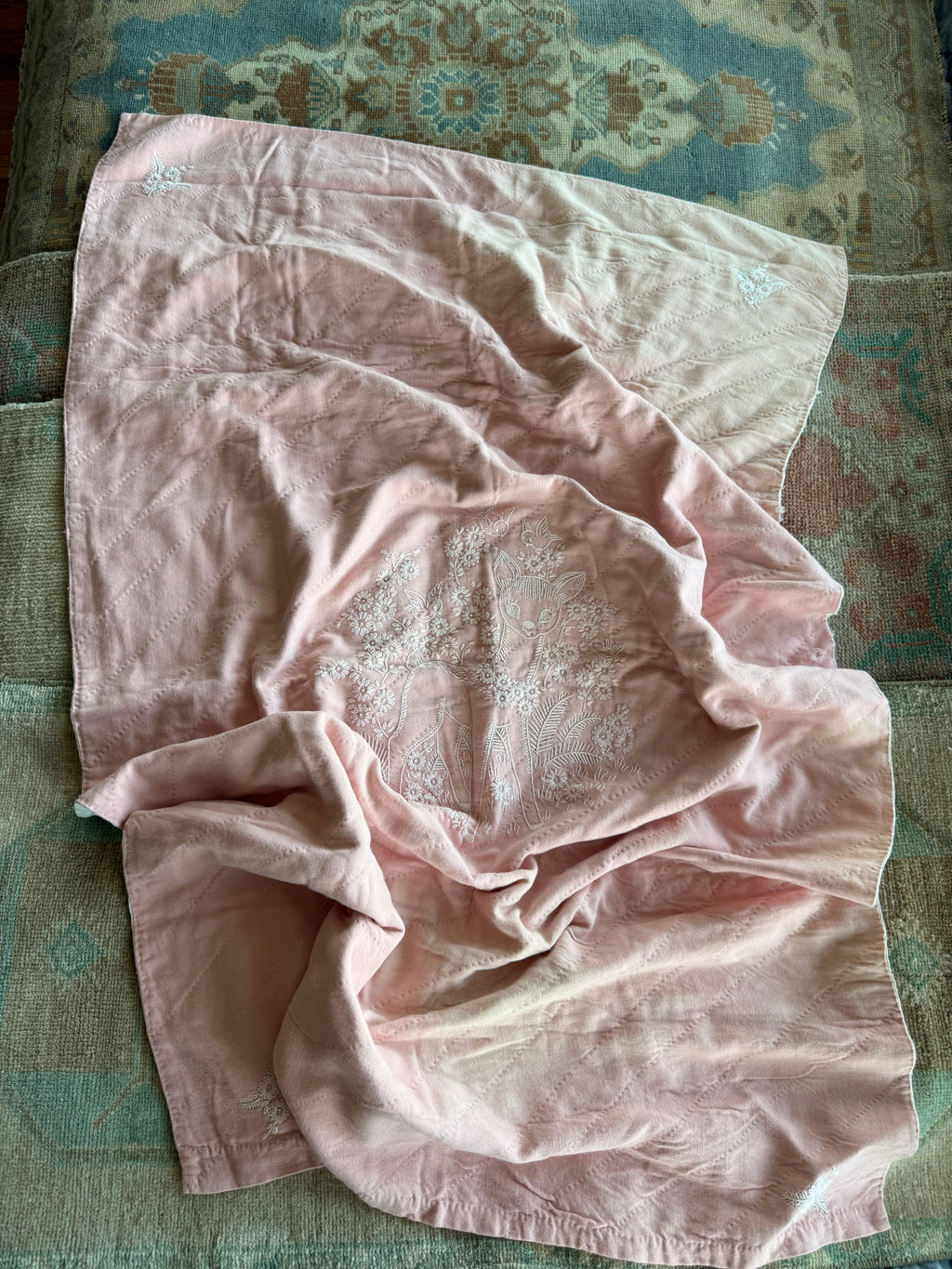 1950s floral fawn crib quilt