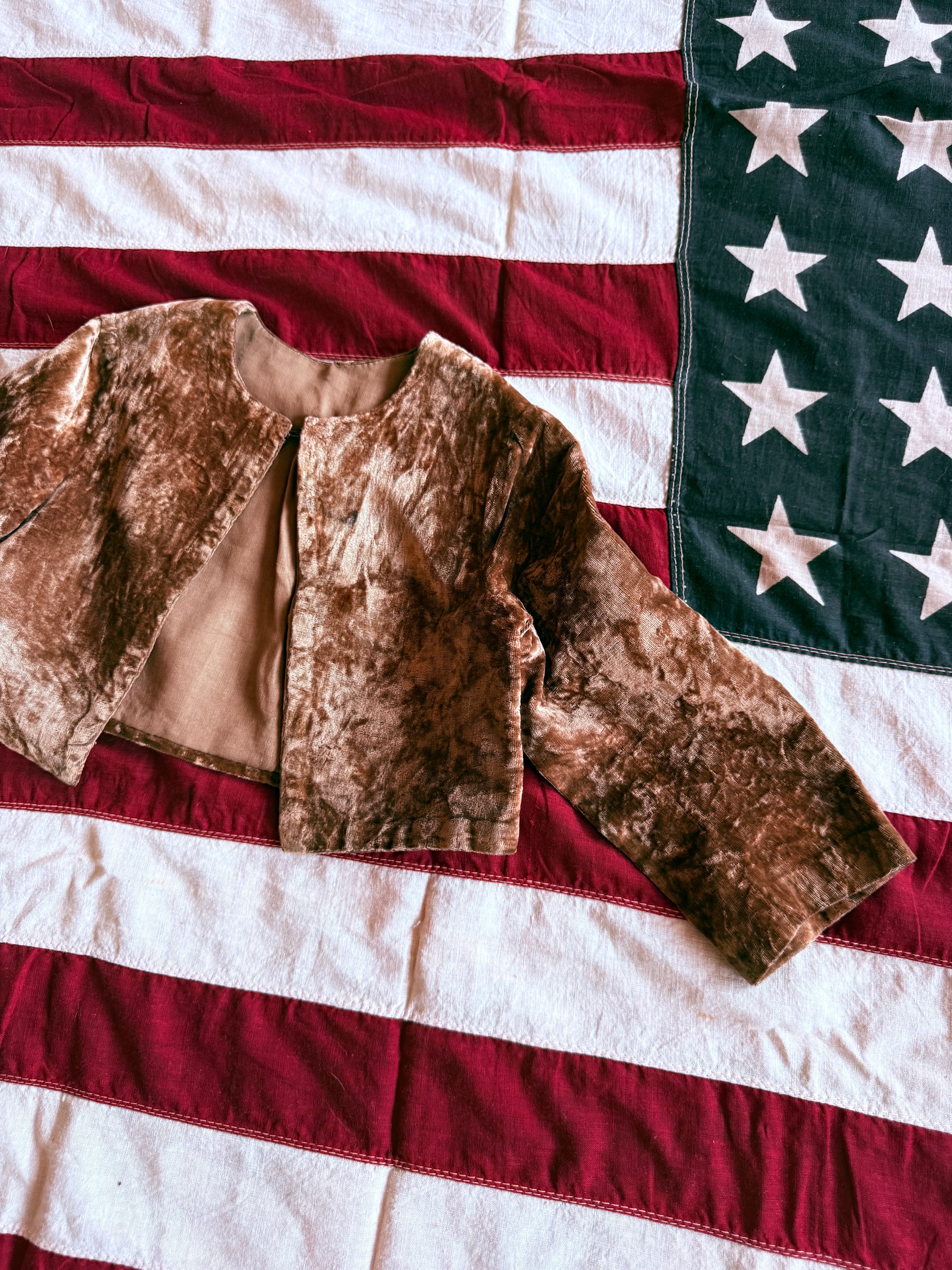 1900s crushed gold velvet cropped jacket