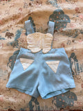 1950s embroidered bunny overall shorts