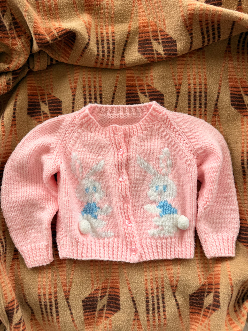 1970s pink wool double bunny cardigan