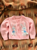 1970s pink wool double bunny cardigan