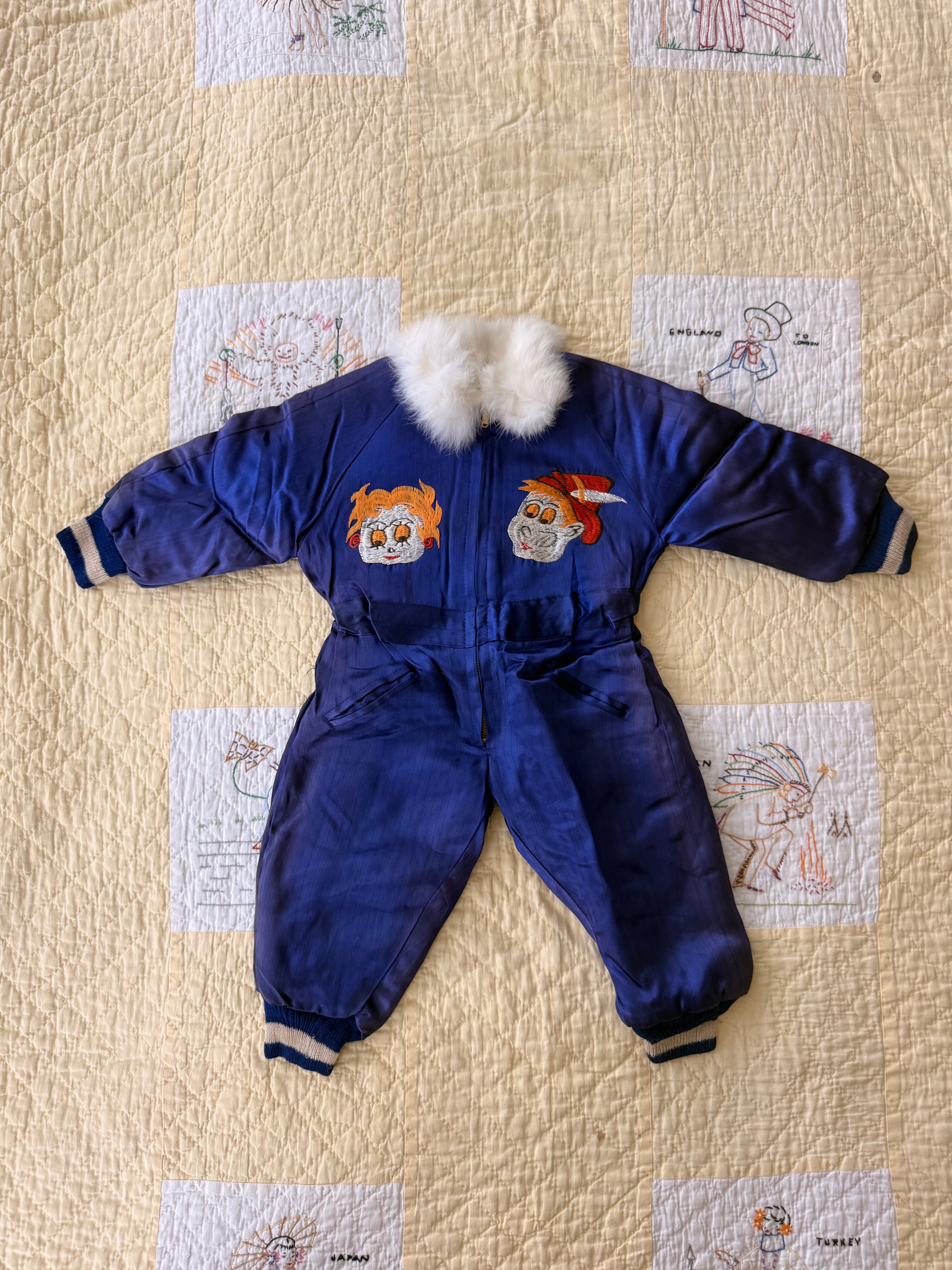 1940s japanese sukajan souvenir snowsuit, betty boop & peter pan