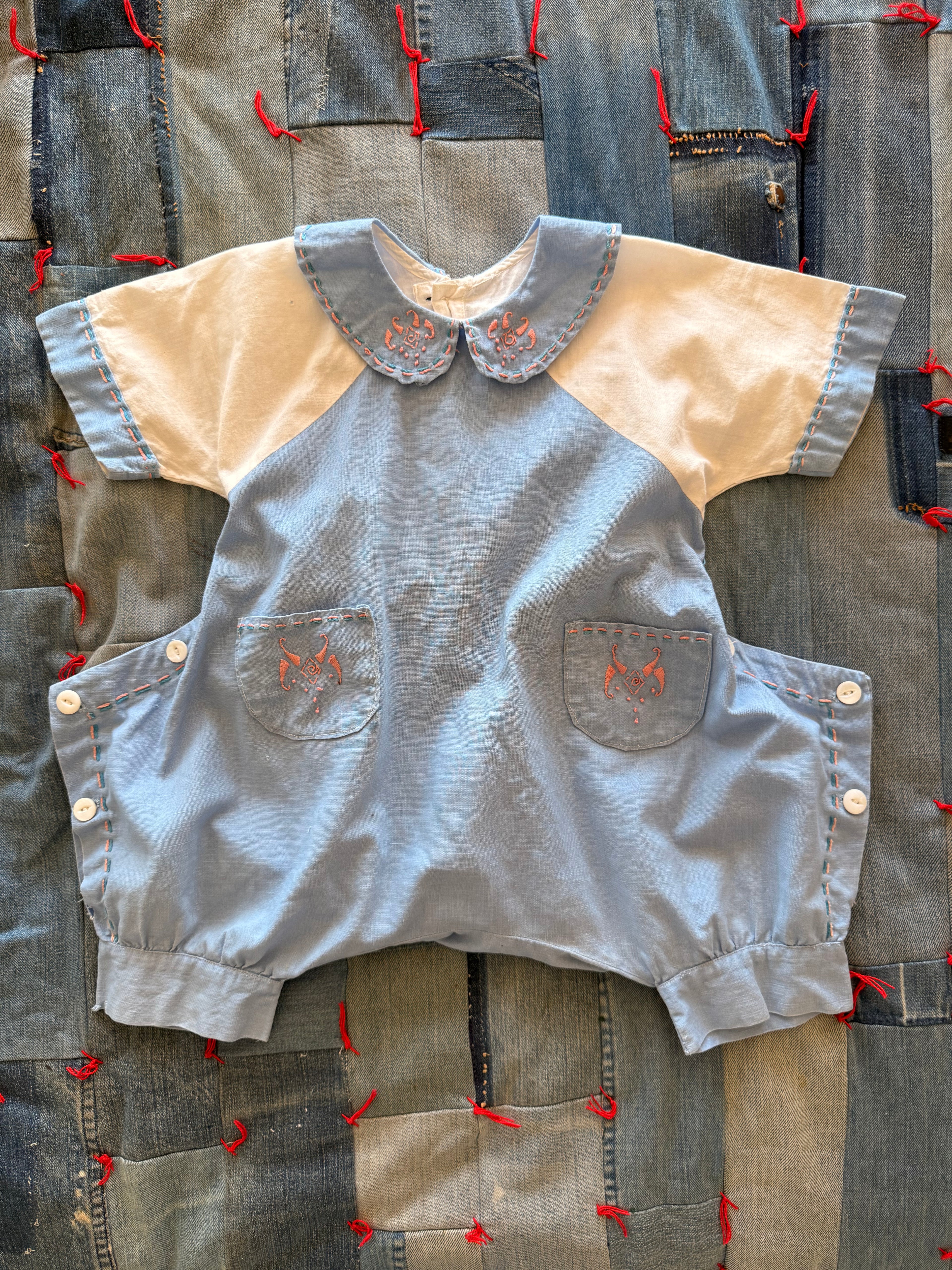 1920s pink & blue boxy romper