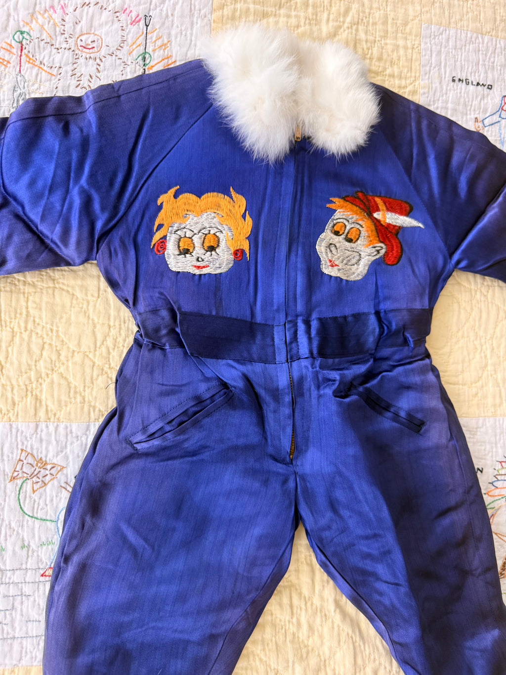 1940s japanese sukajan souvenir snowsuit, betty boop & peter pan