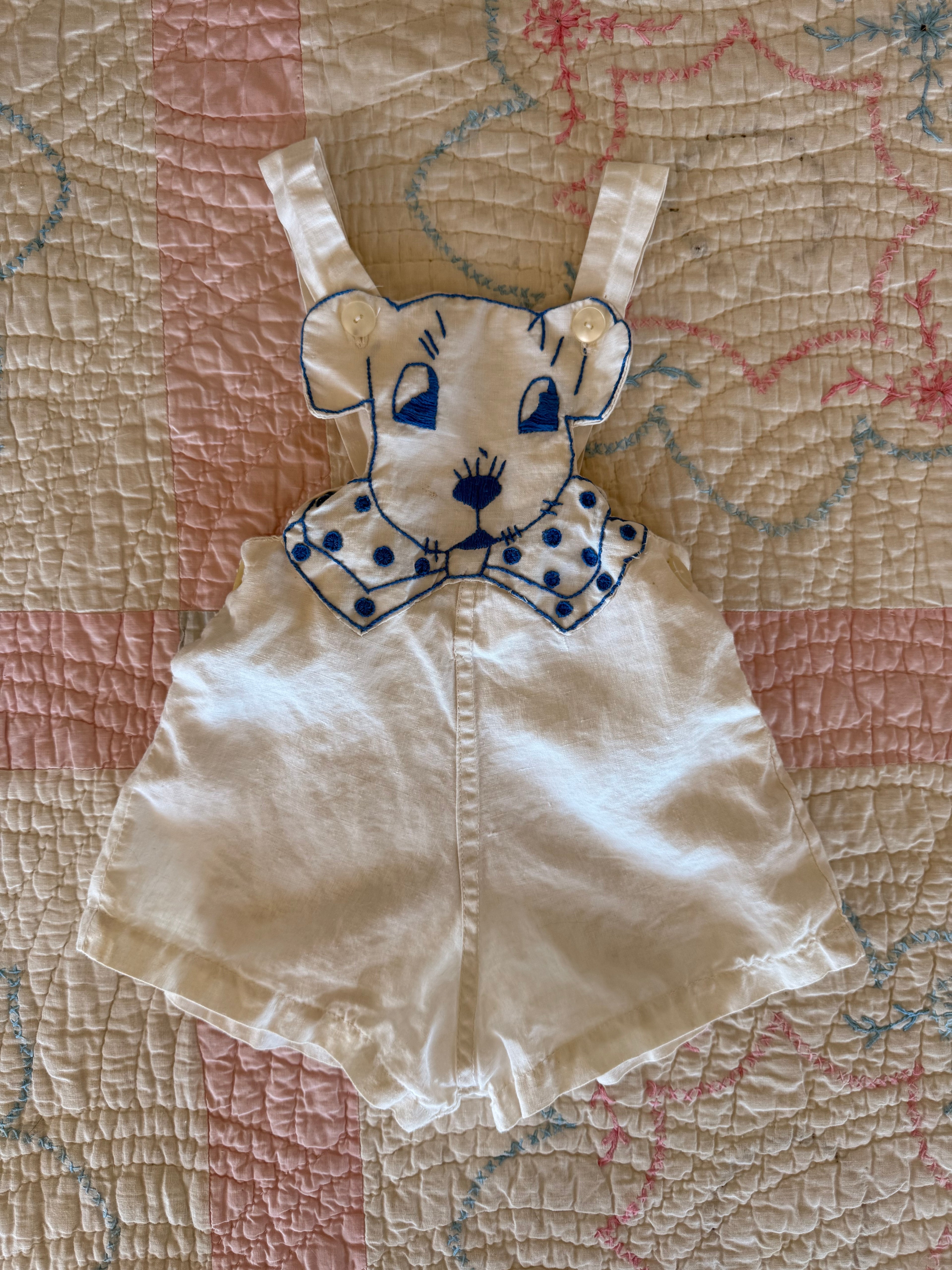 1960s puppy overalls, white