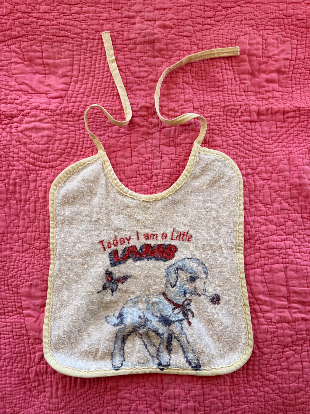 1960s double sided baby bib, little lamb/ little nuisance