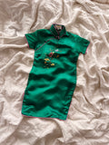 1990s chinese green satin embroidered dress