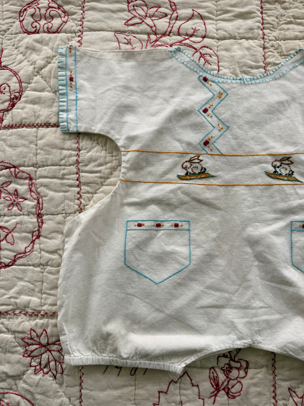 1920s embroidered brown bunny romper