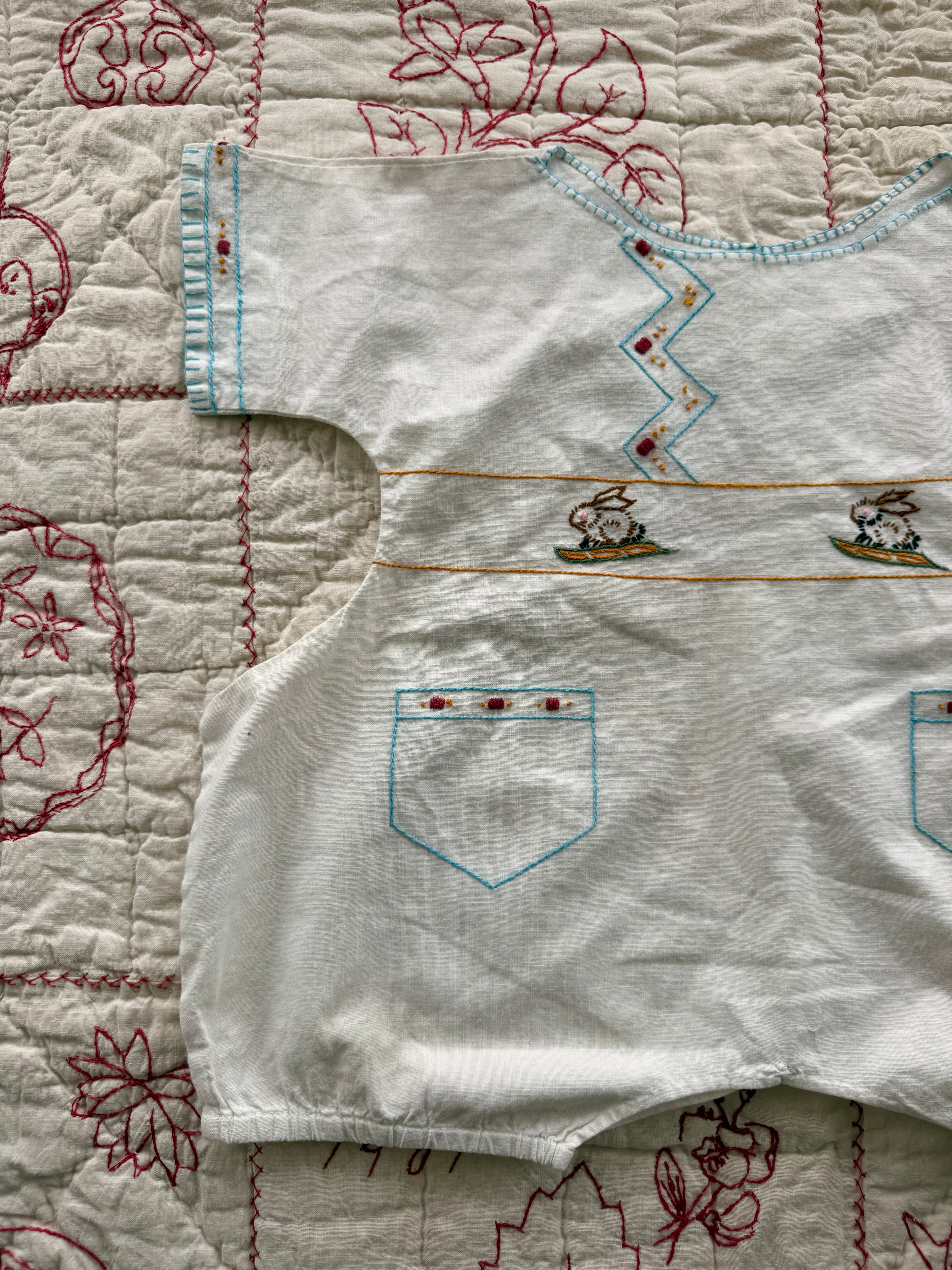 1920s embroidered brown bunny romper