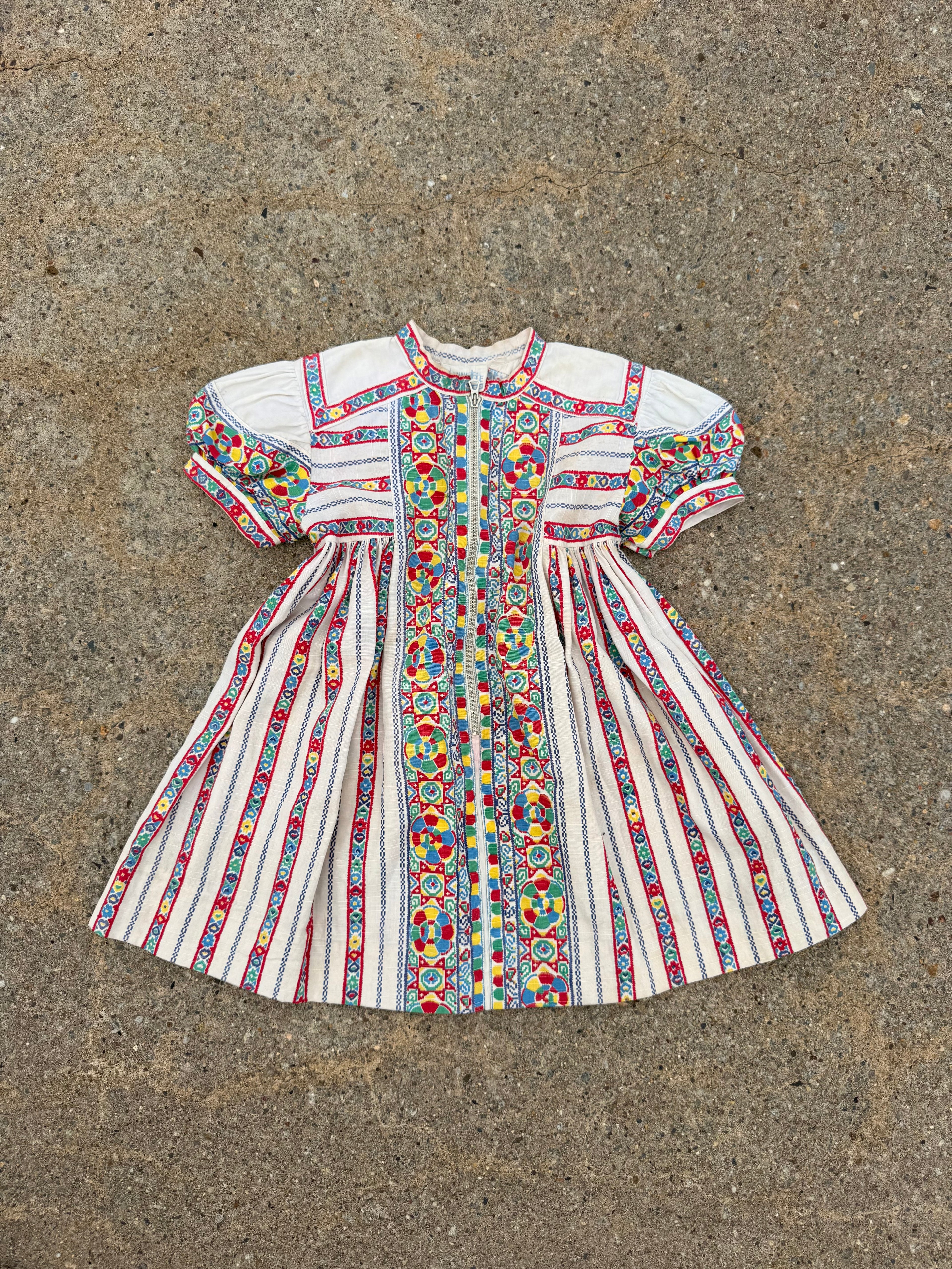 1930s geometric floral zip dress