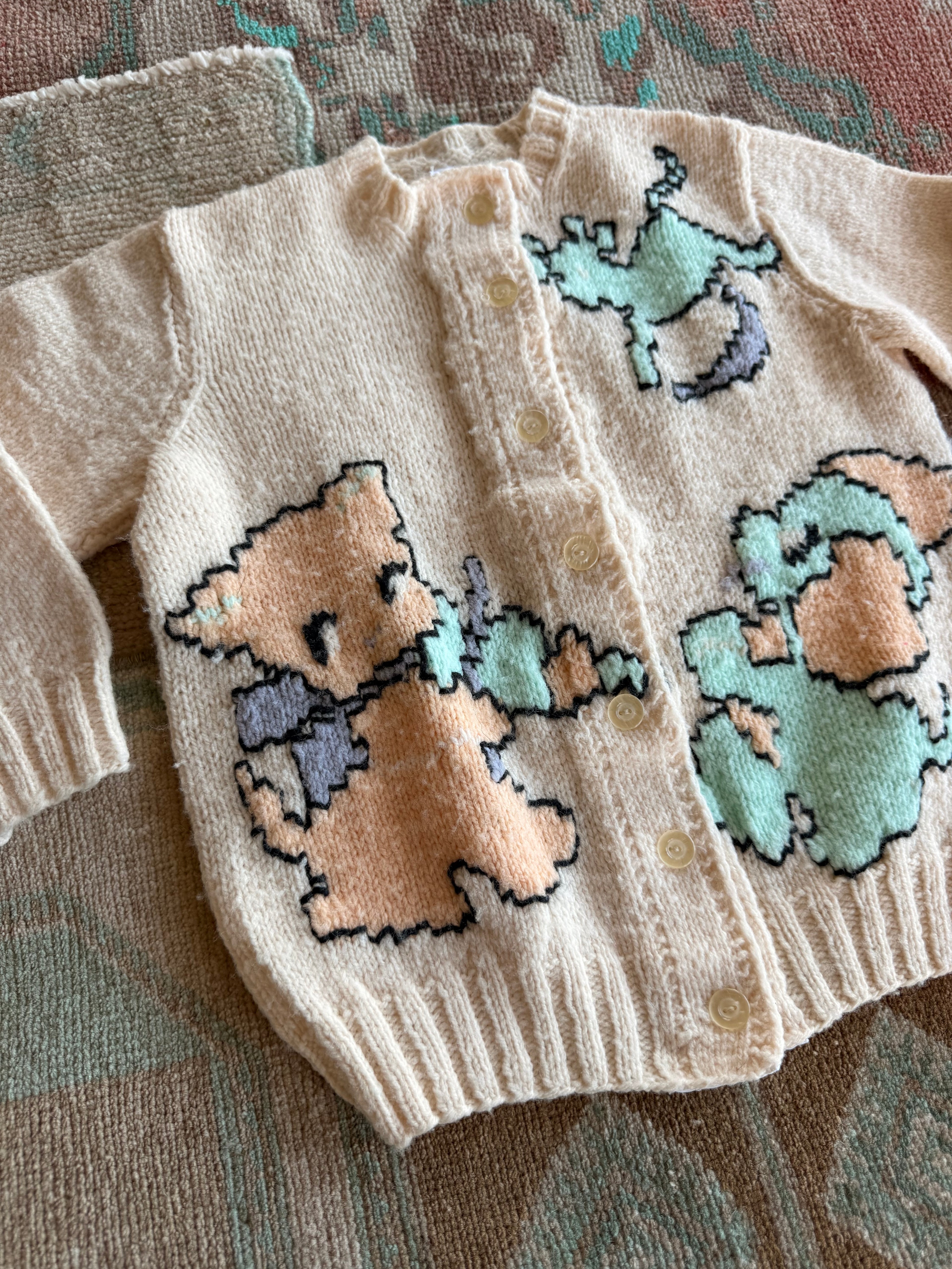 1950s cat & the fiddle hand knit wool cardigan