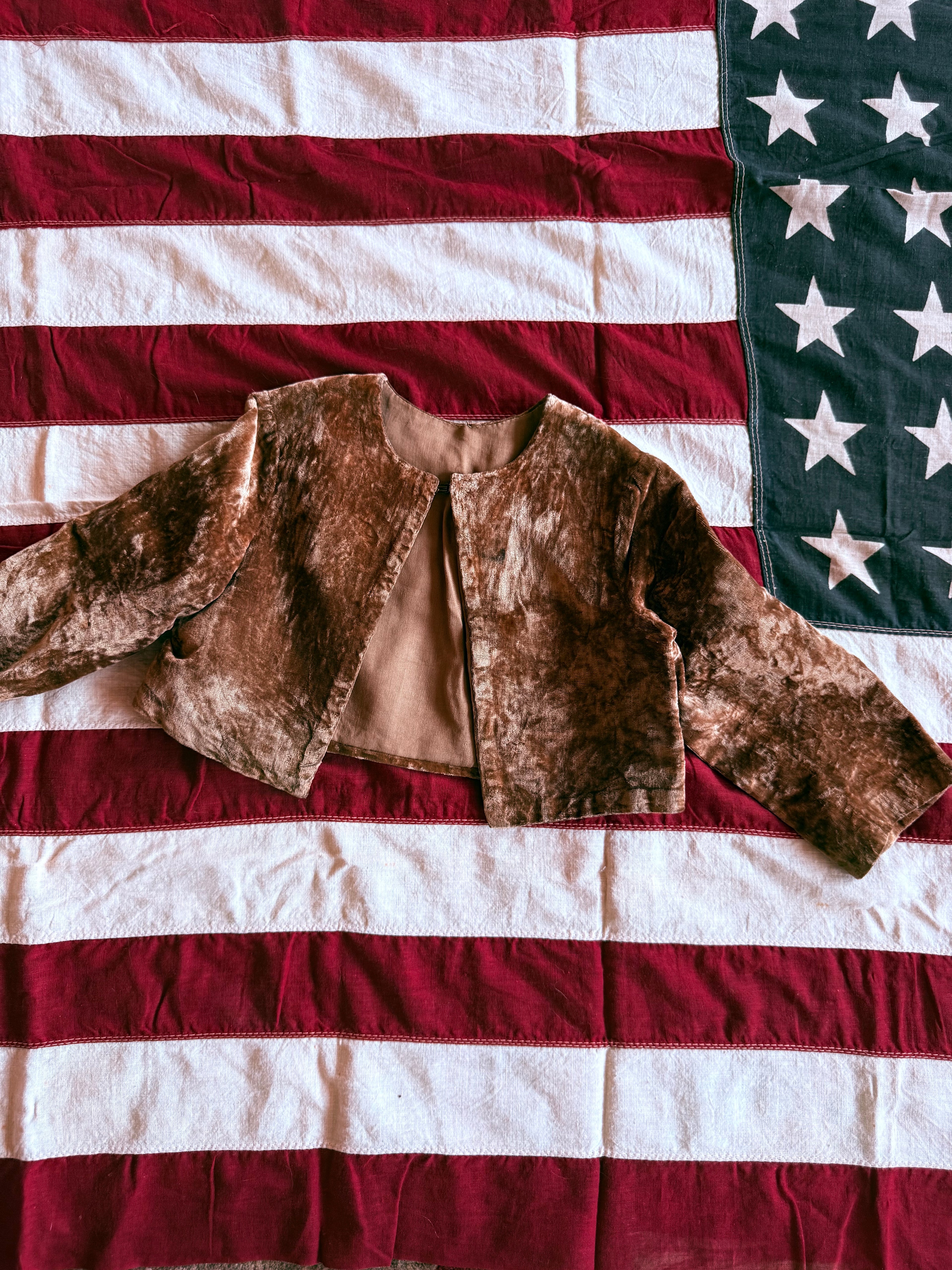 1900s crushed gold velvet cropped jacket