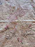 1970s mushroom baby embroidered crib quilt, yellow