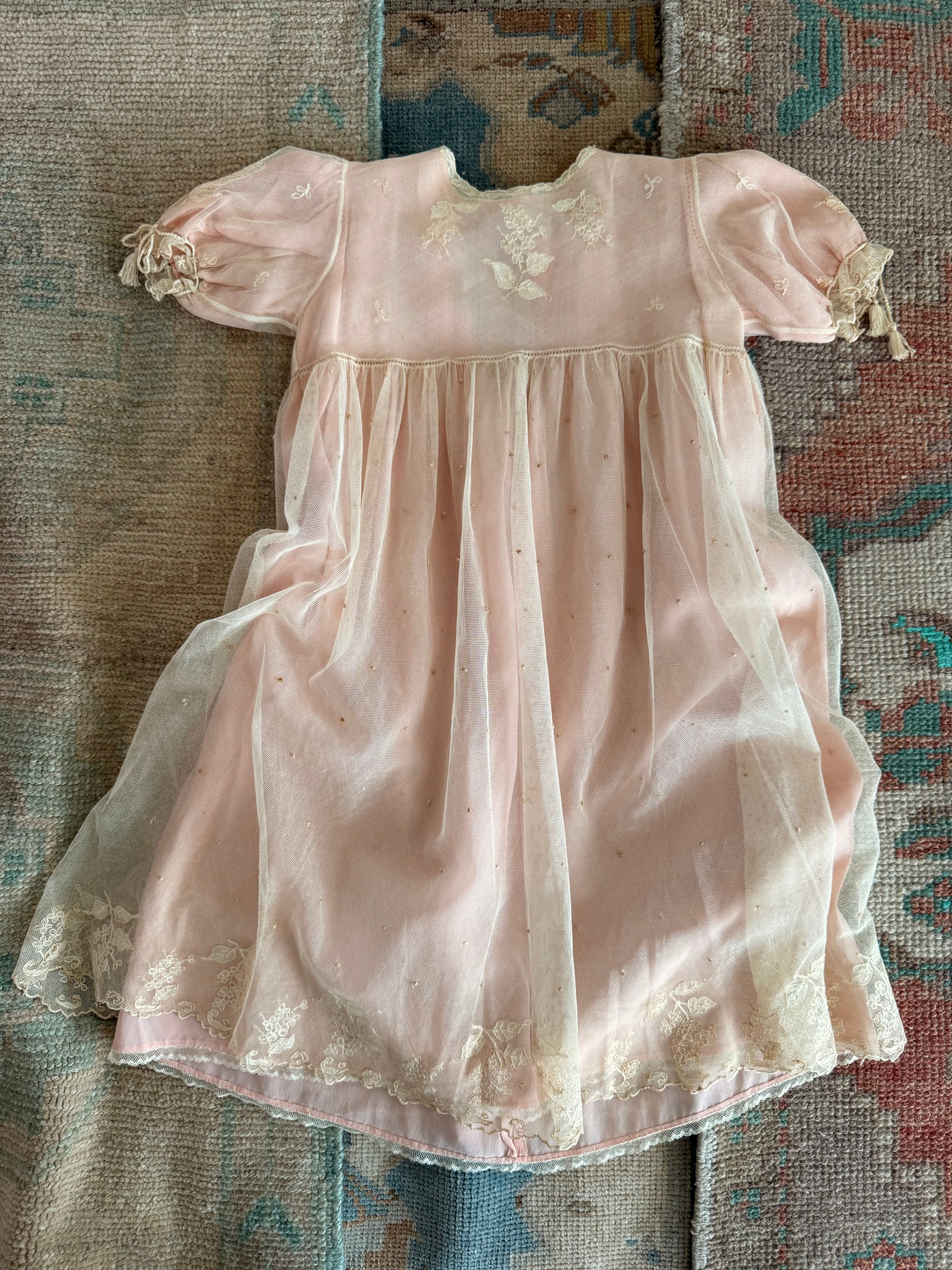 1920s embroidered net & silk dress