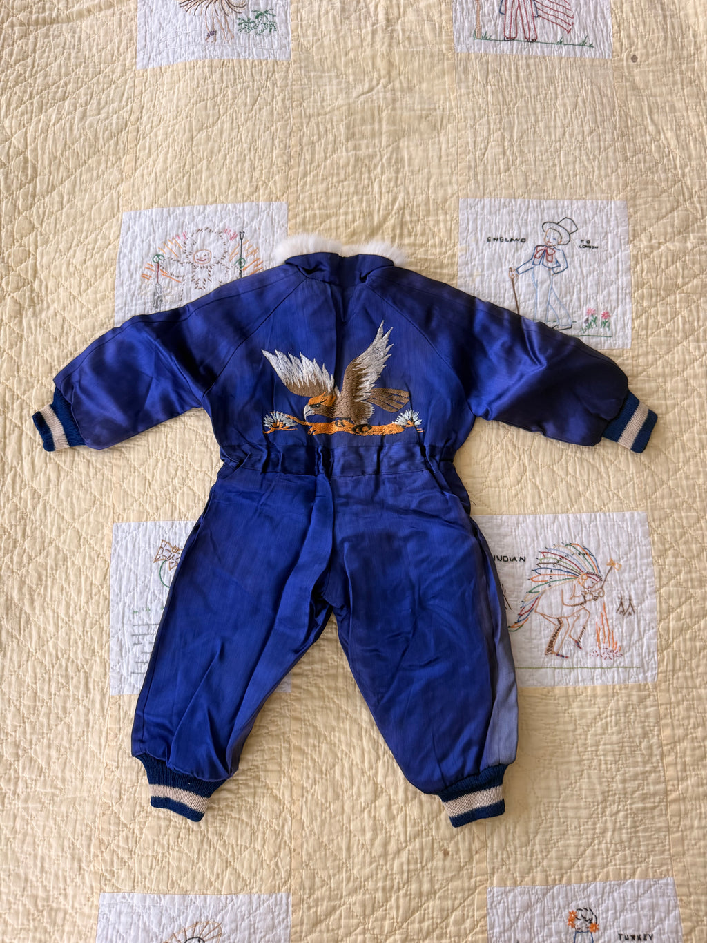 1940s japanese sukajan souvenir snowsuit, betty boop & peter pan