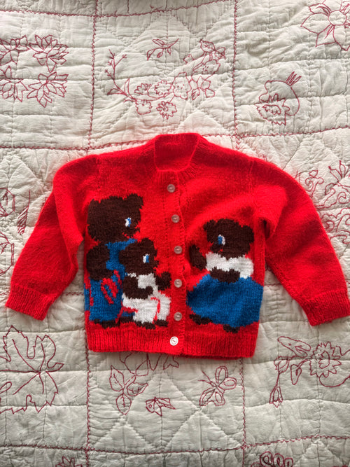 1960s three little bears hand knit sweater