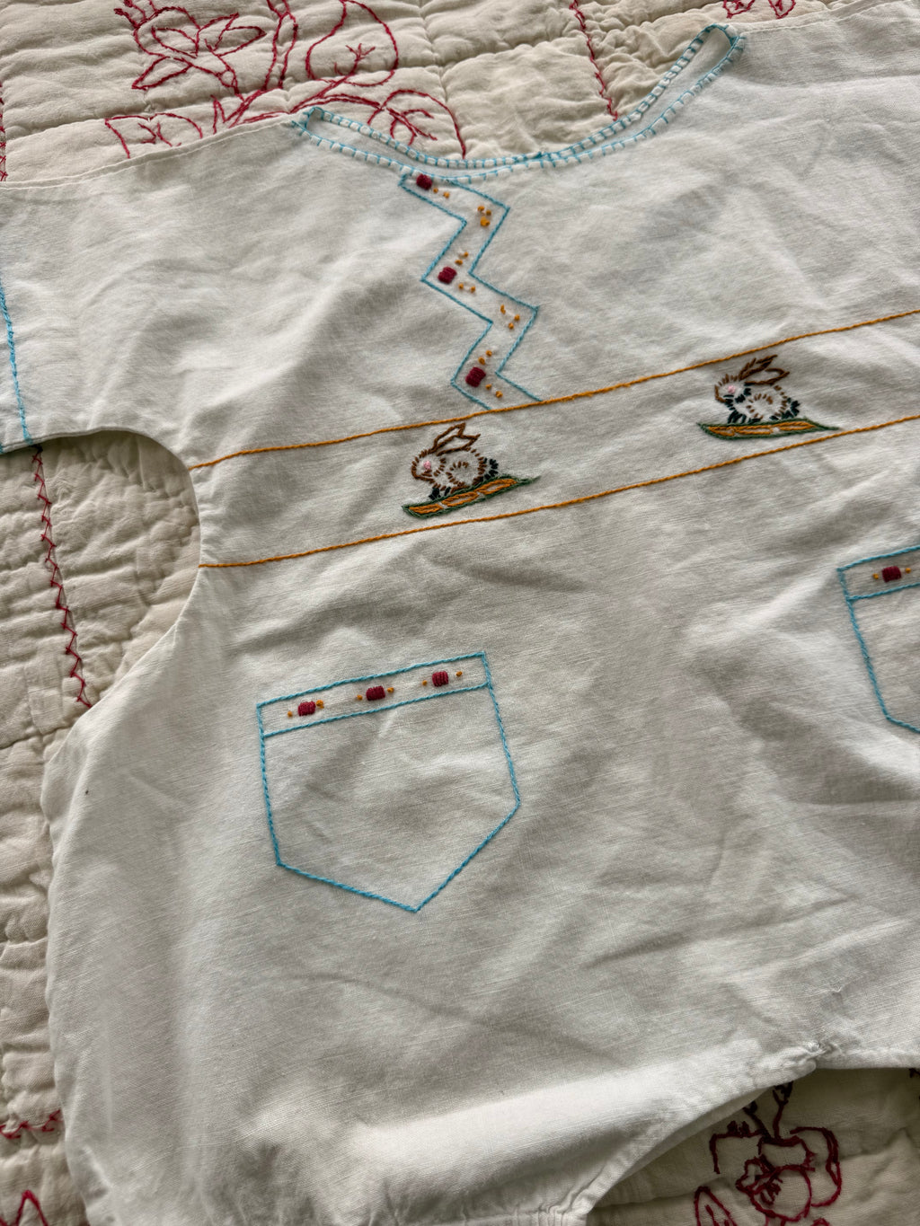 1920s embroidered brown bunny romper