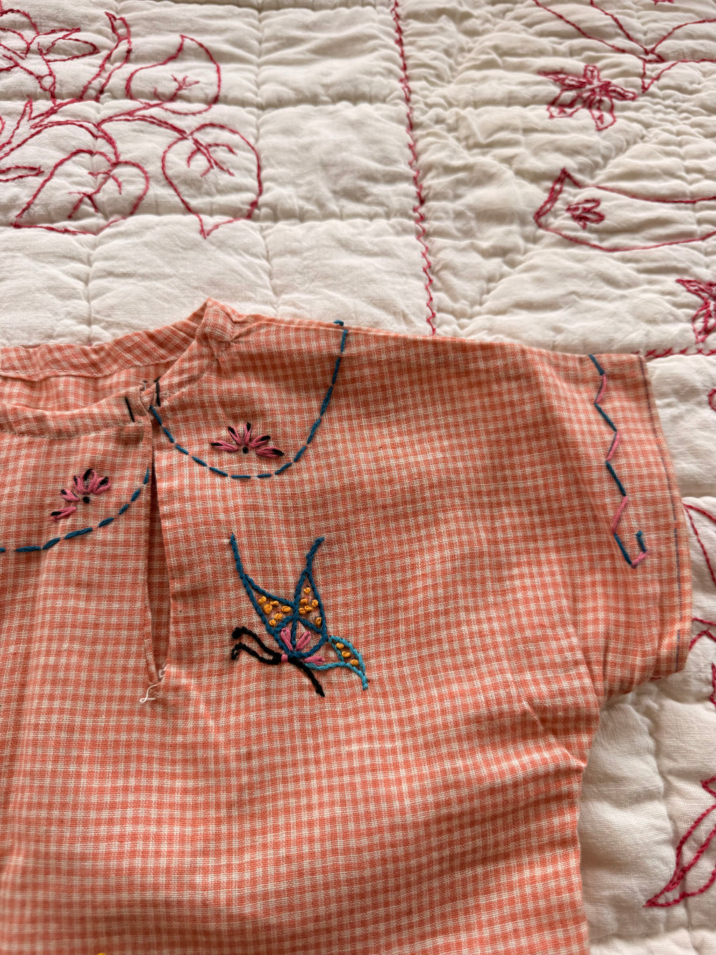 1930s orange checked butterfly dress