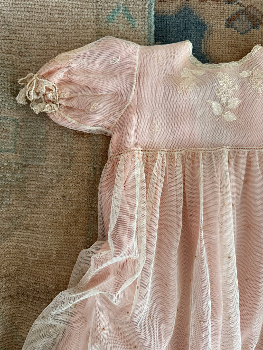 1920s embroidered net & silk dress