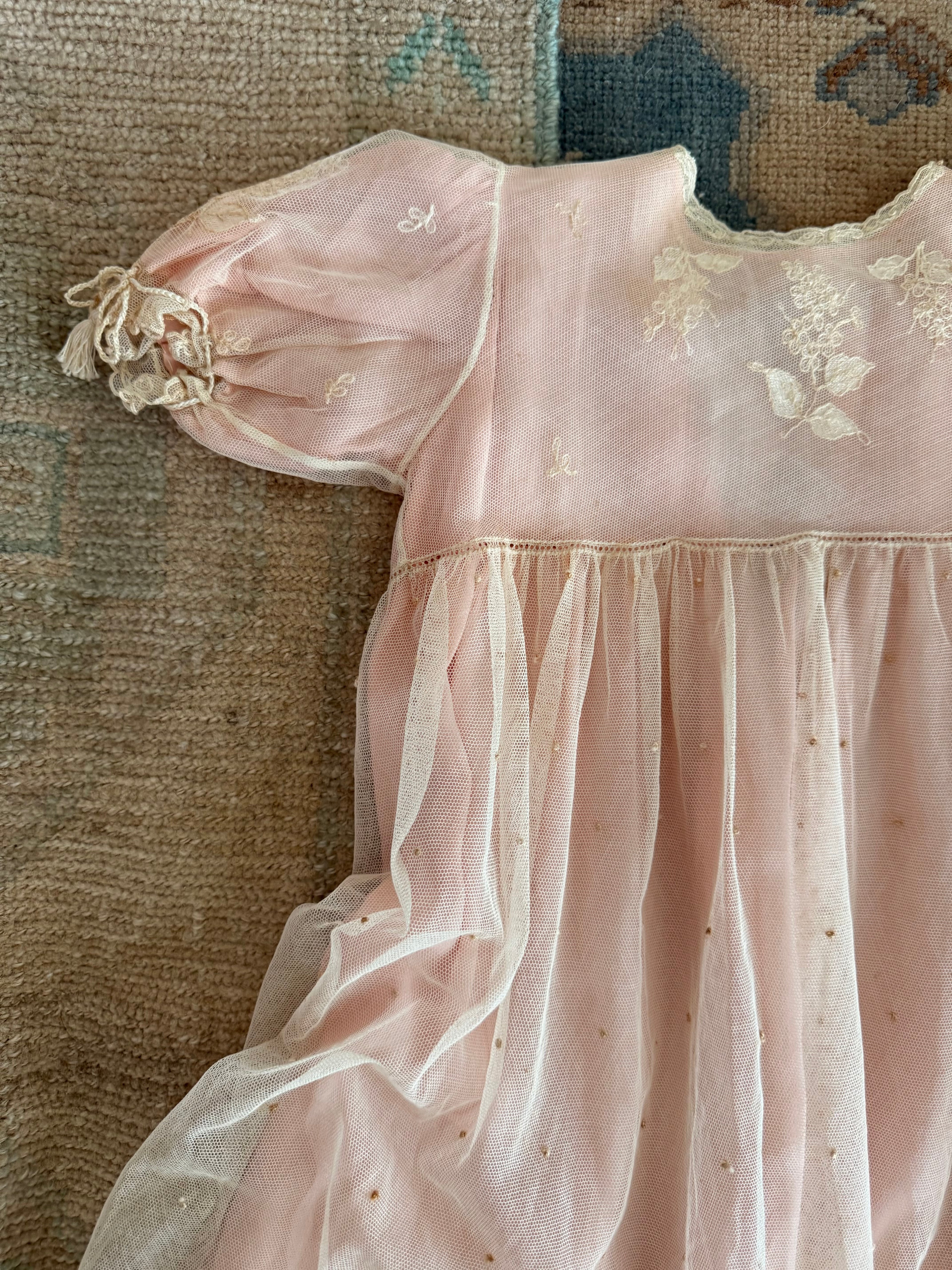 1920s embroidered net & silk dress