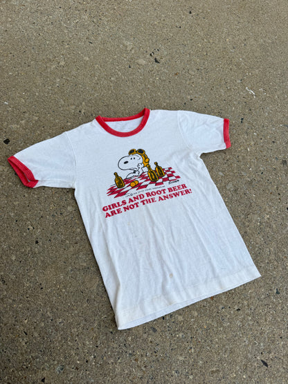 1960s peanuts snoopy tee, girls and rootbeer
