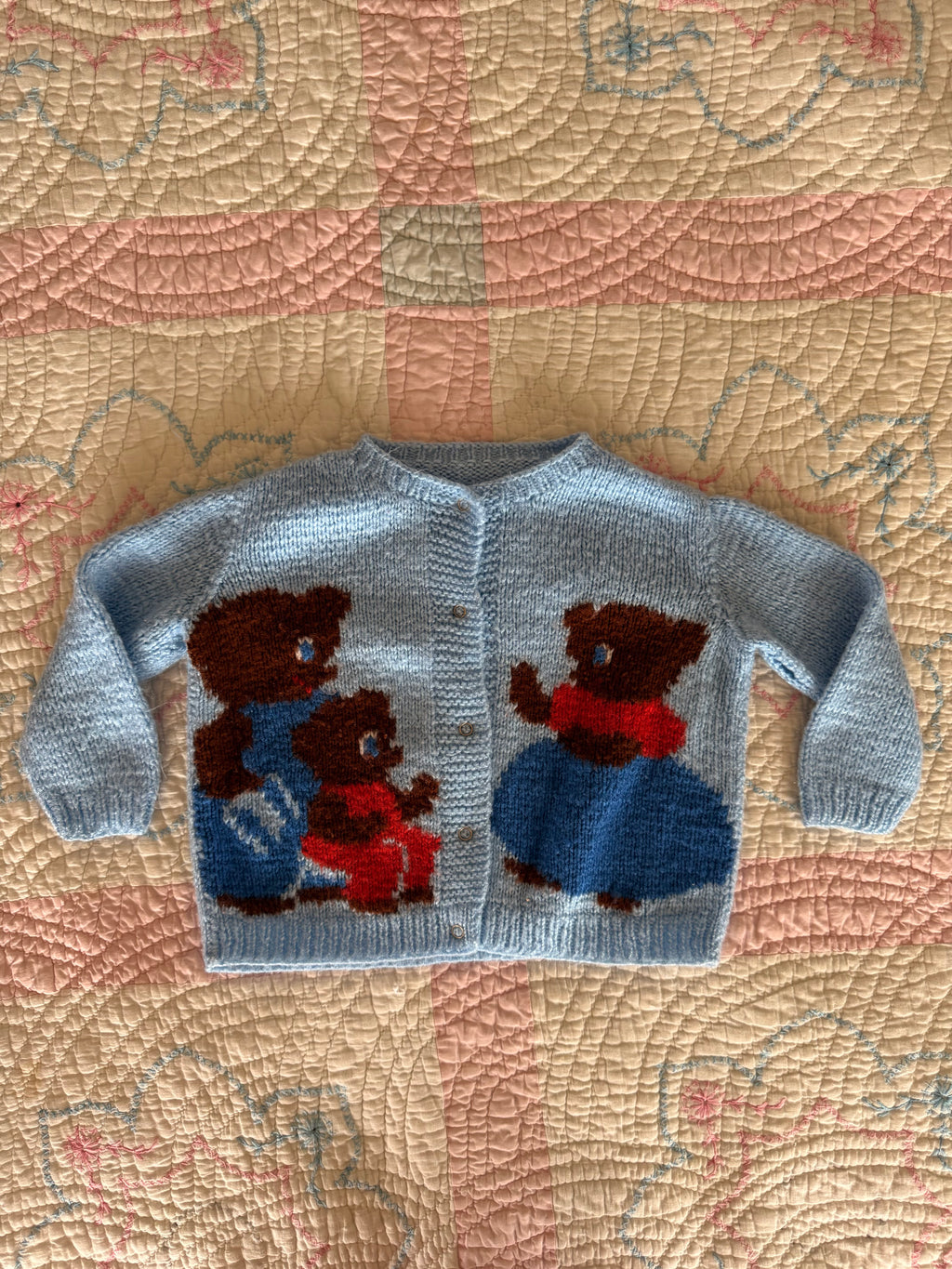 1960s three little bears cardigan, baby blue