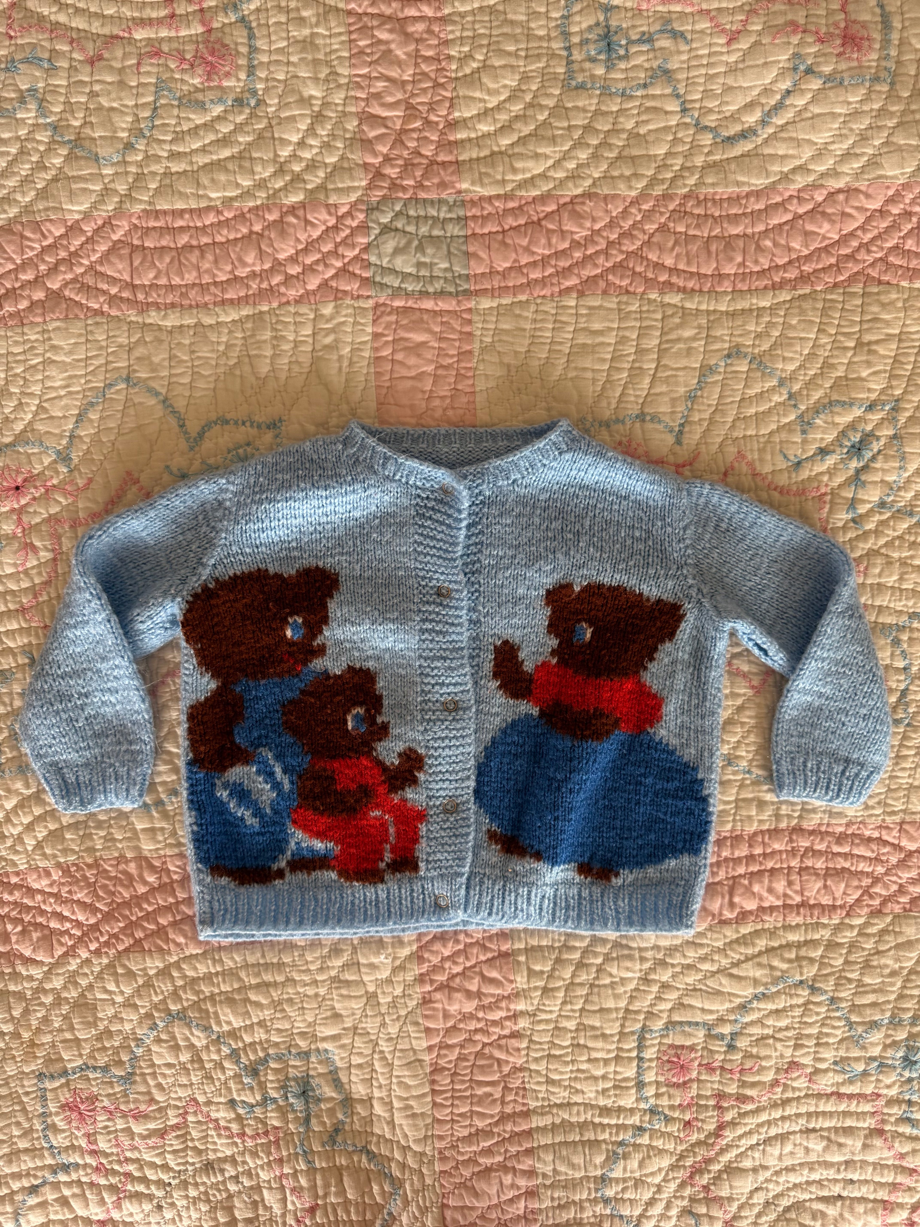 1960s three little bears cardigan, baby blue