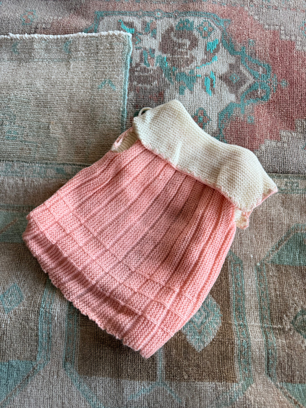 1940s pink wool hand knit robe coat