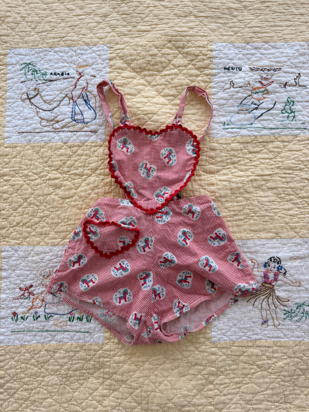 1950s heart shaped dutch pony romper