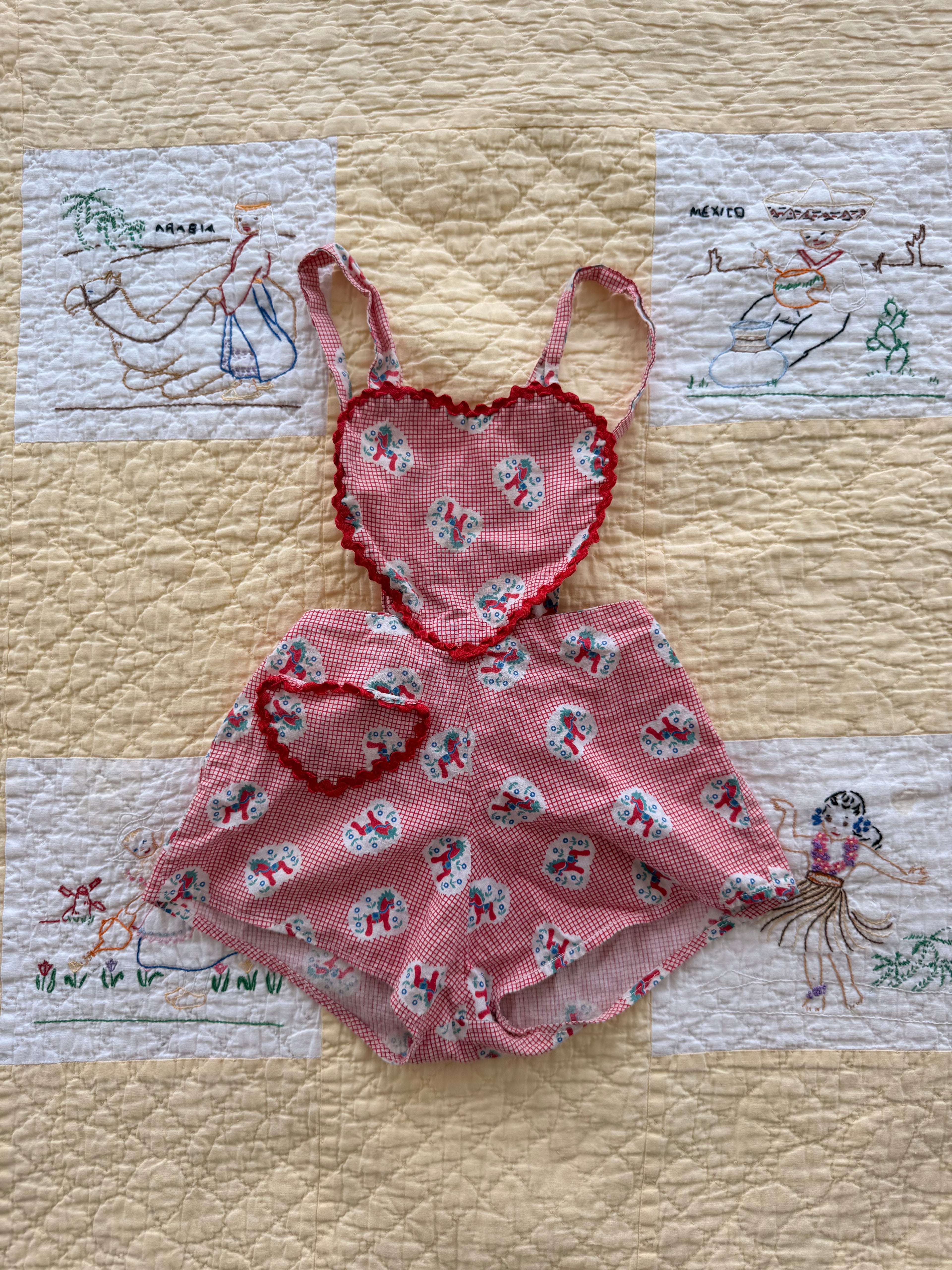 1950s heart shaped dutch pony romper