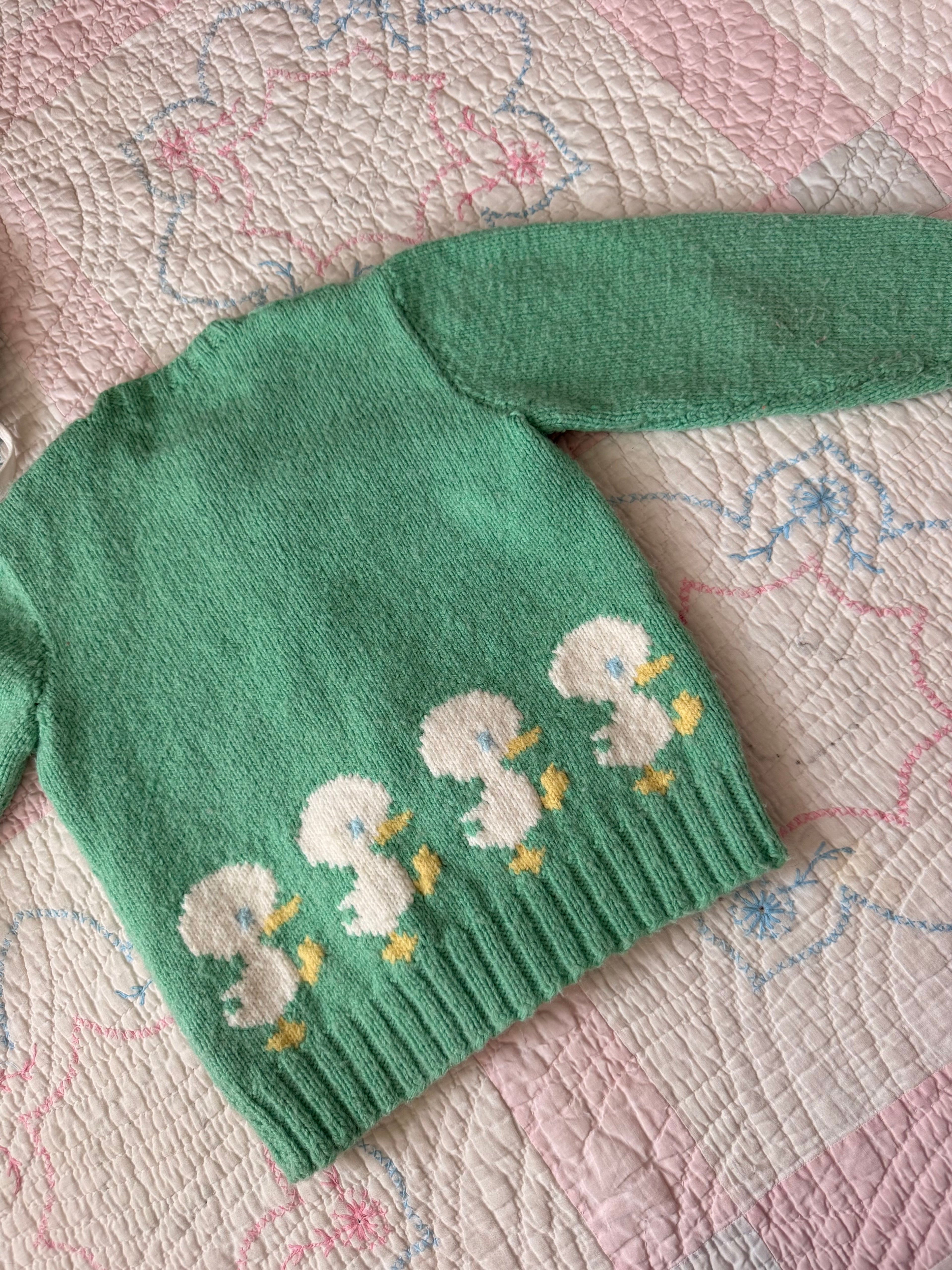 1950s hand knit wool ducky cardigan & bonnet