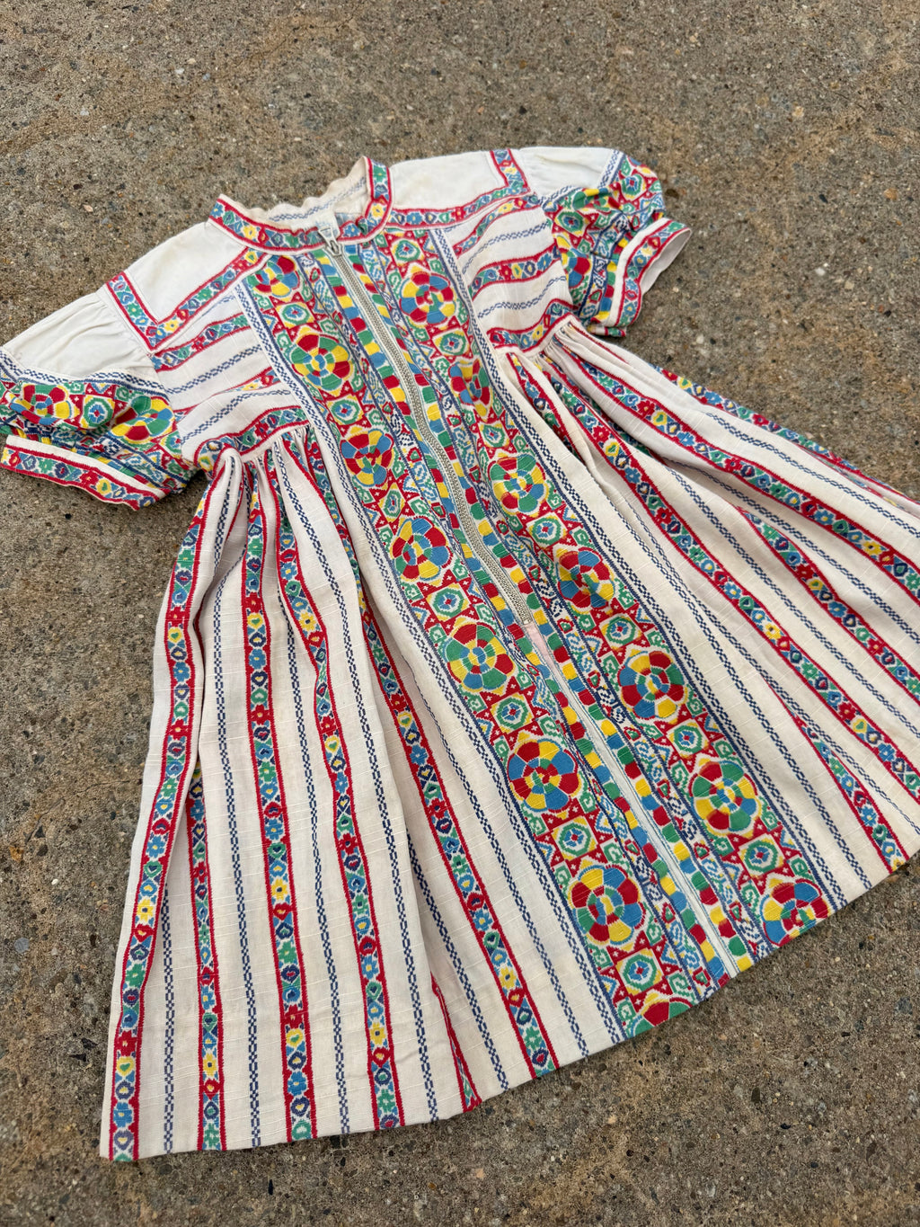 1930s geometric floral zip dress