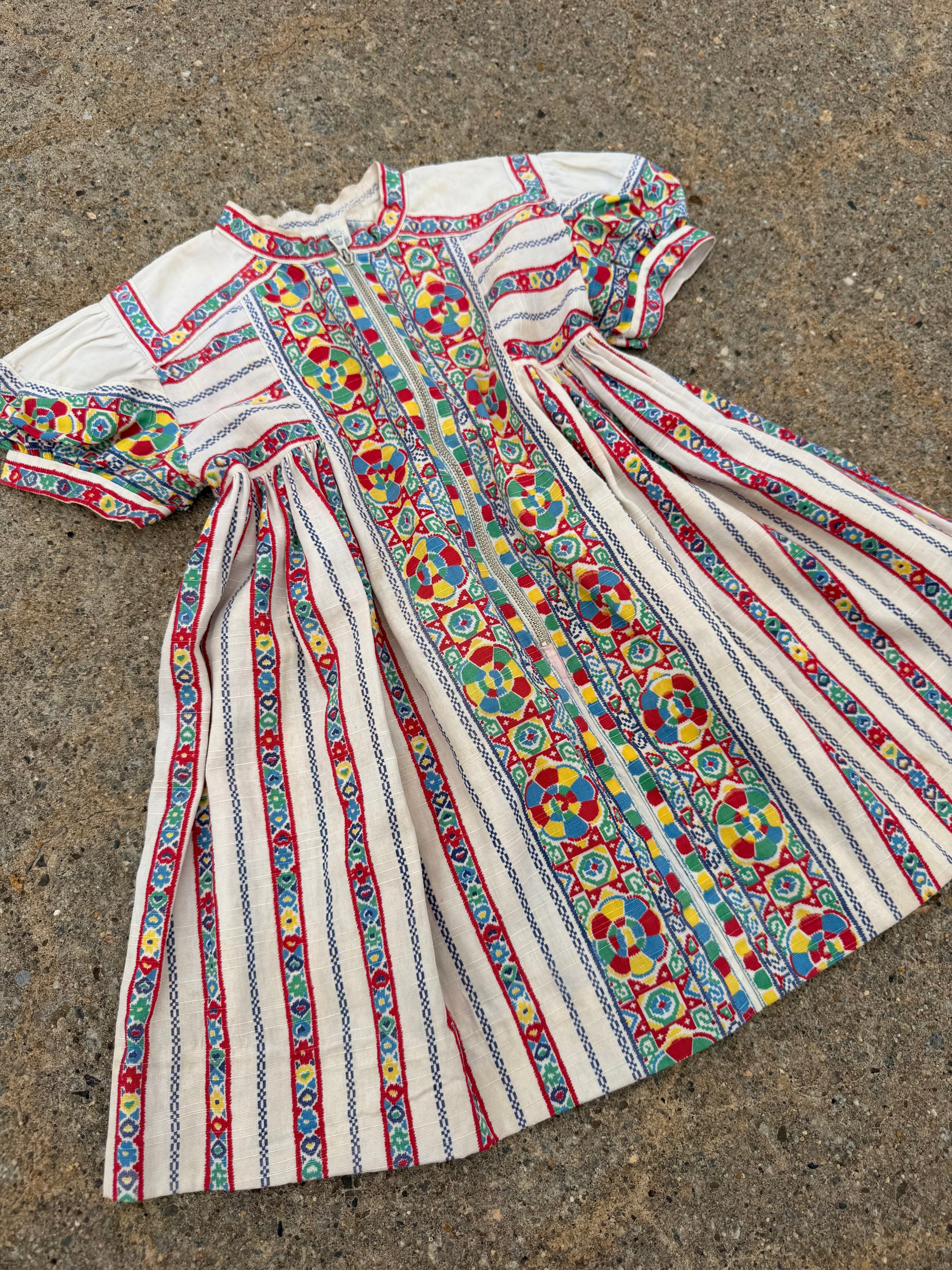 1930s geometric floral zip dress