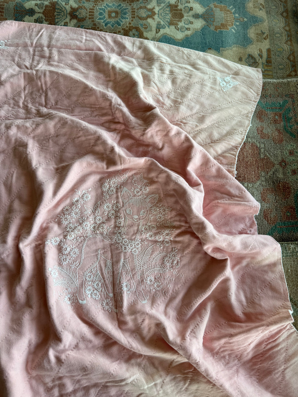 1950s floral fawn crib quilt