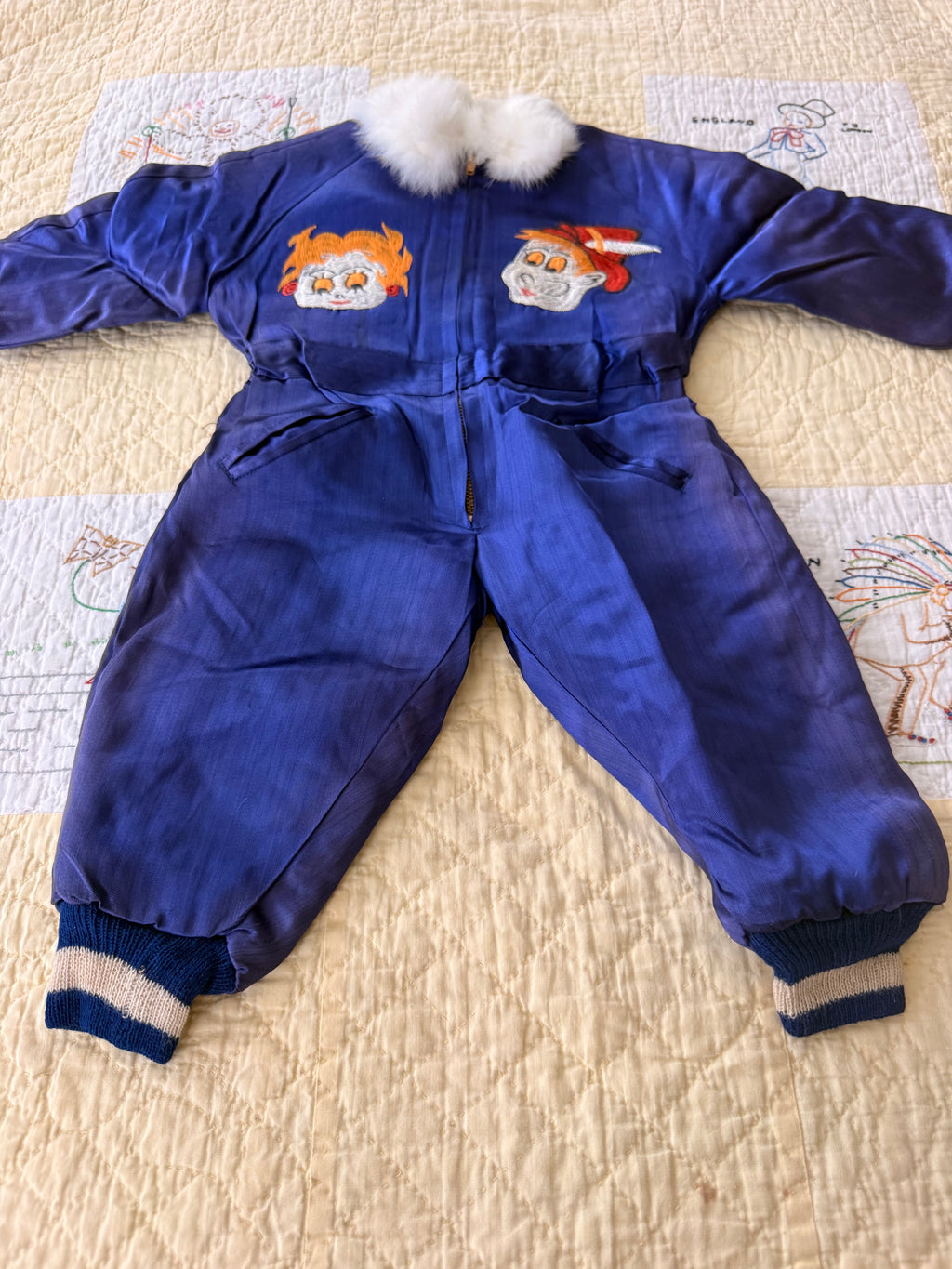 1940s japanese sukajan souvenir snowsuit, betty boop & peter pan