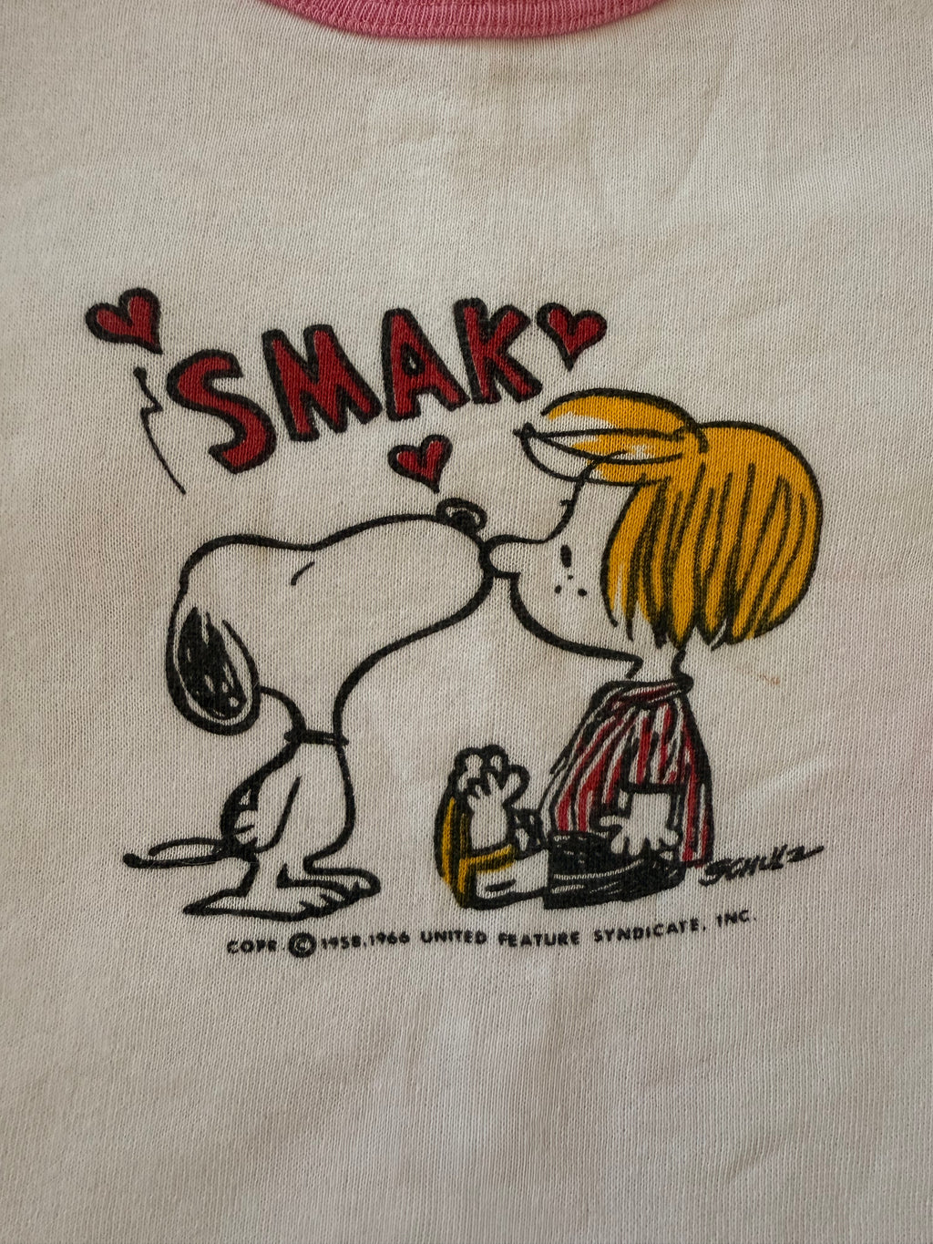 1960s snoopy & peppermint patty kissing norwich peanuts sweatshirt tee