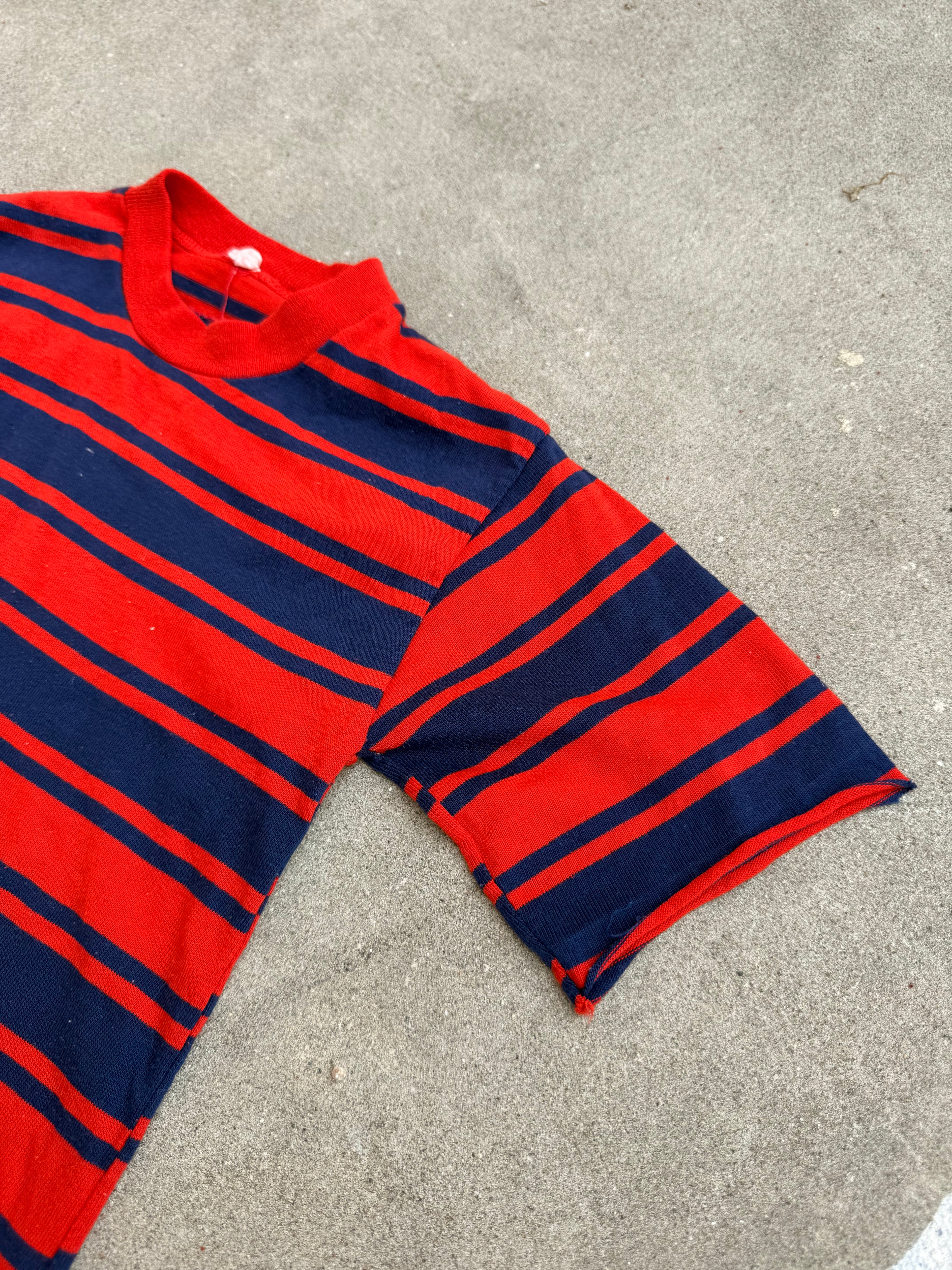 1960s red & navy blue striped tee