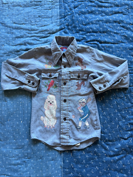 1970s hand painted wrangler button down