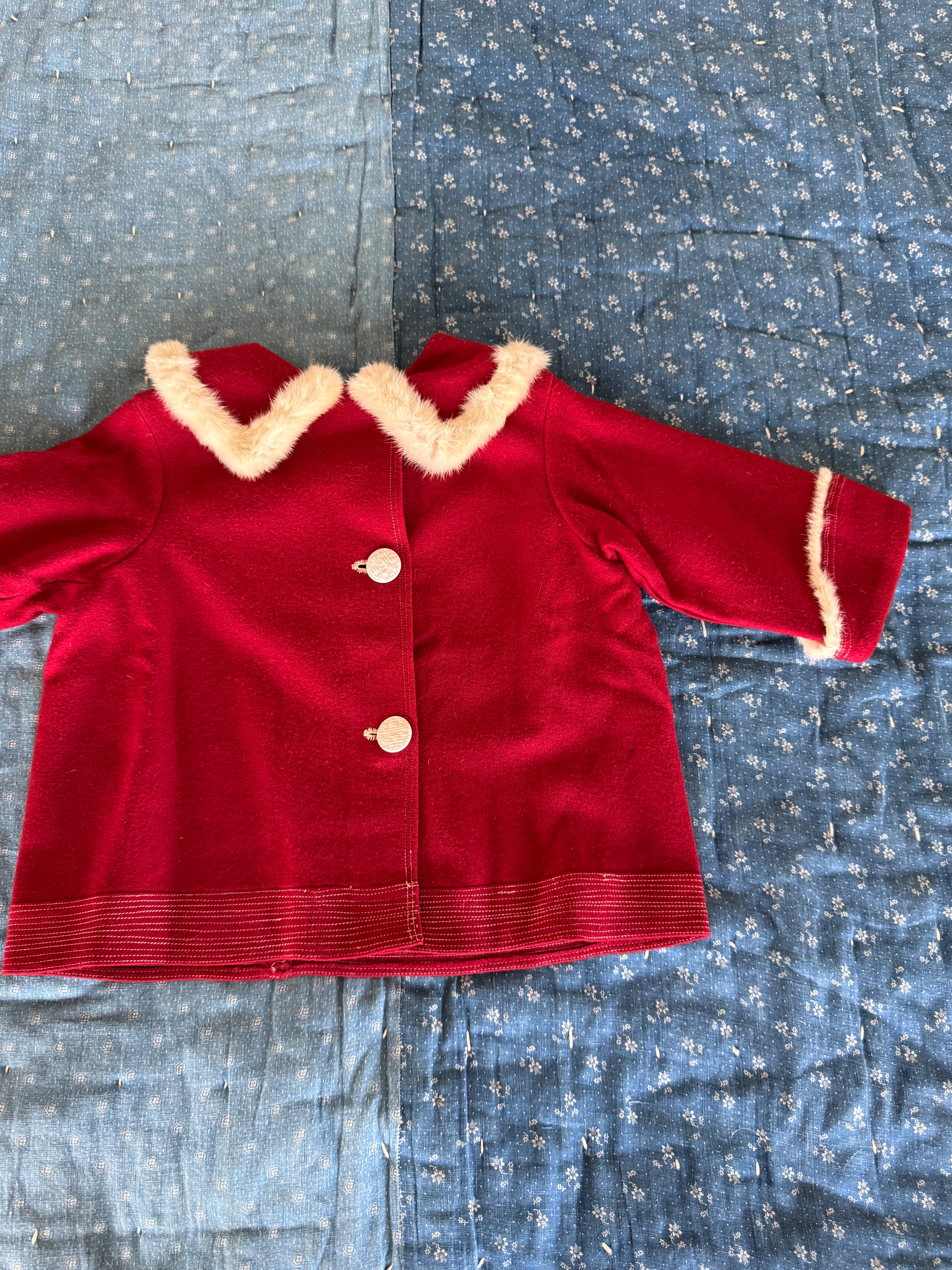 1940s red wool & rabbit fur coat