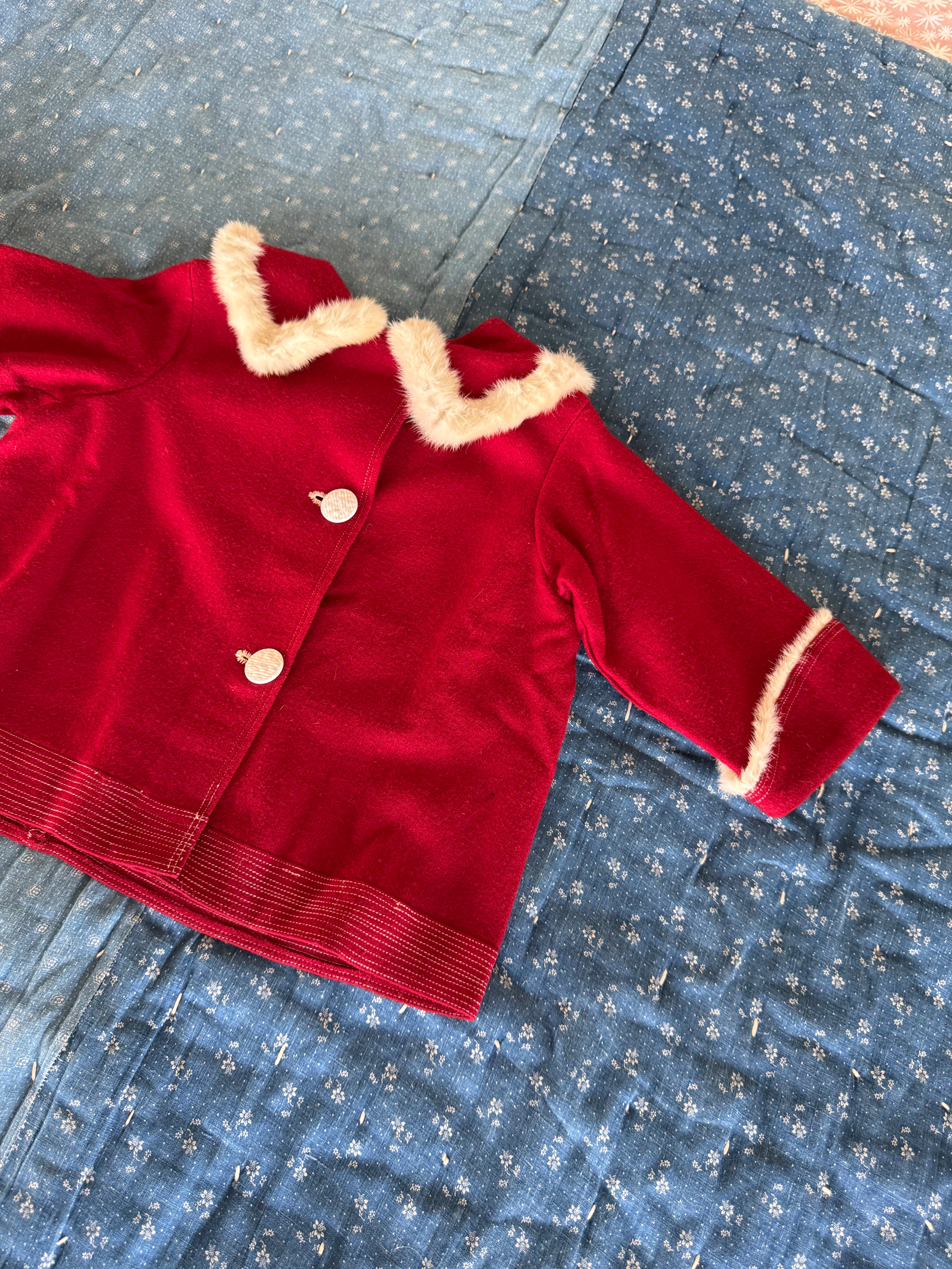 1940s red wool & rabbit fur coat