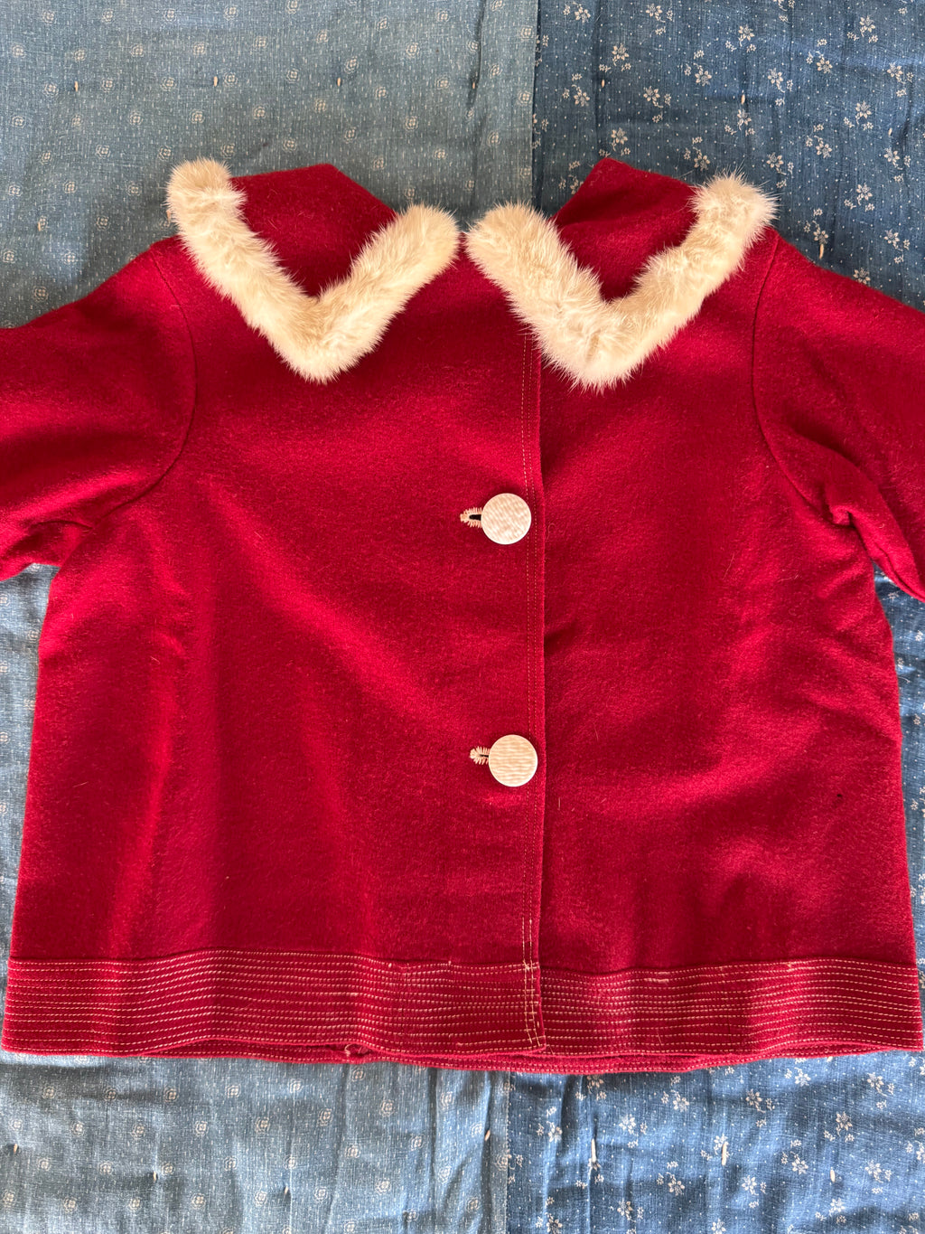 1940s red wool & rabbit fur coat