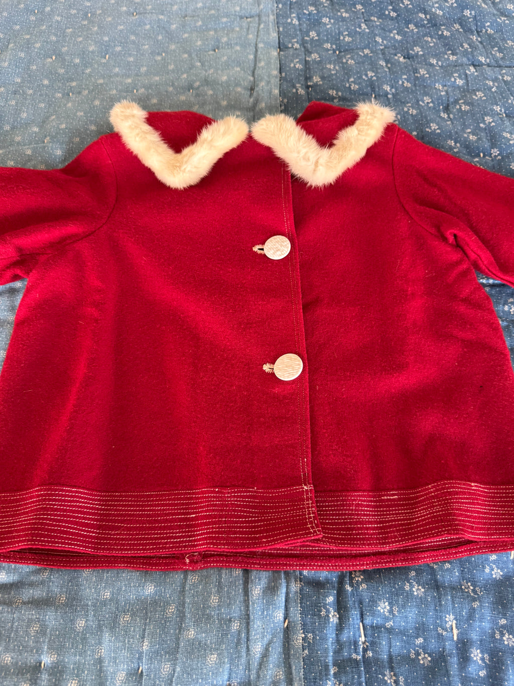 1940s red wool & rabbit fur coat