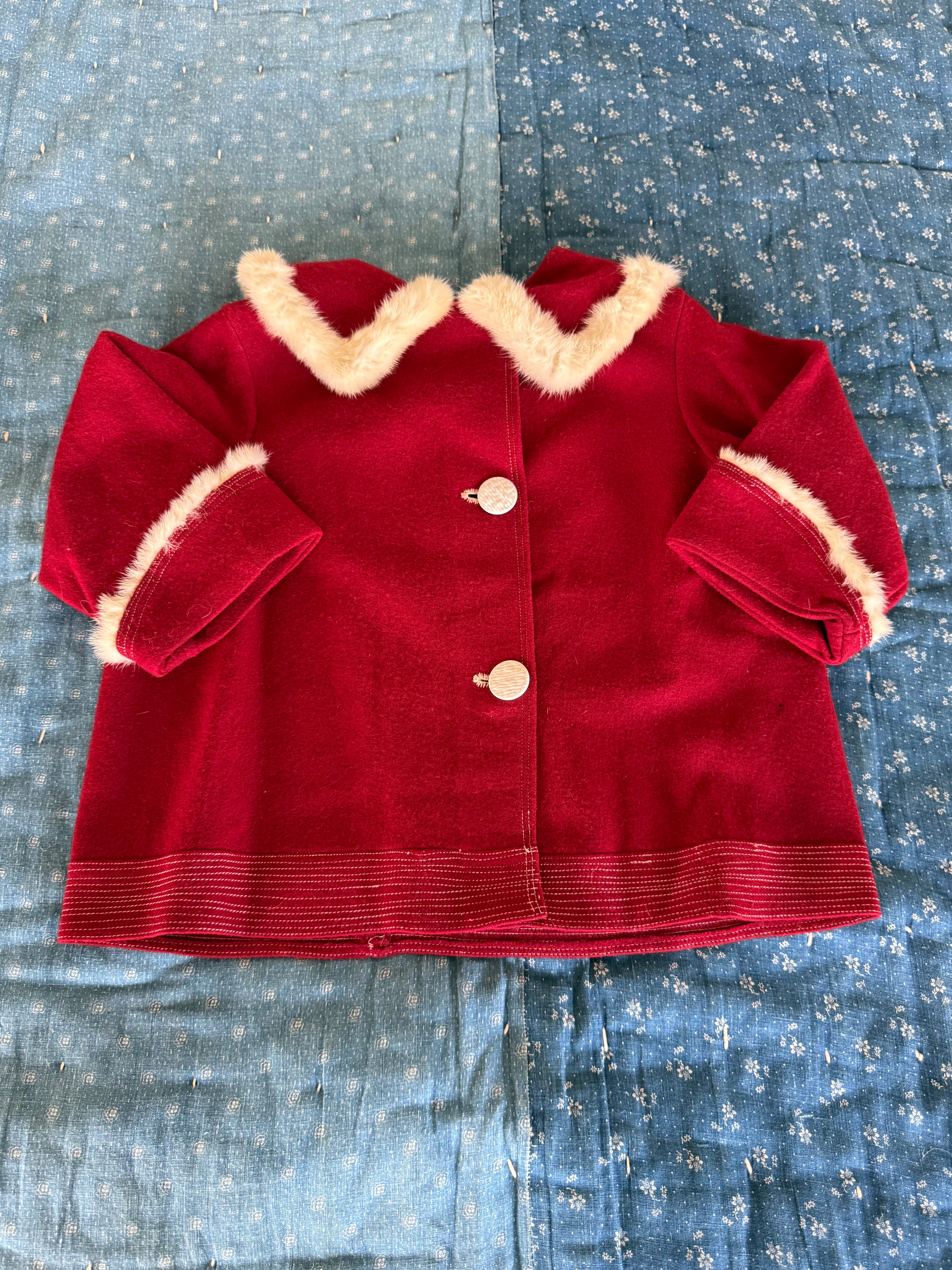 1940s red wool & rabbit fur coat